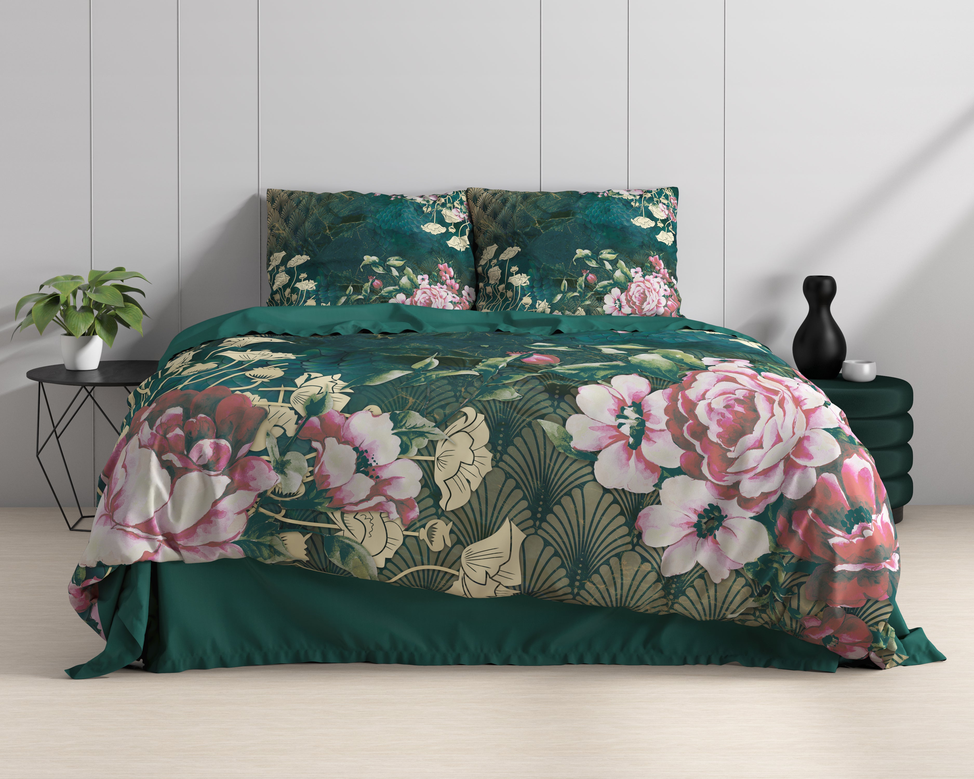 Noah Dekbedovertrek Groen - Luxe Satijn - Hoge kwaliteit - Trendy prints