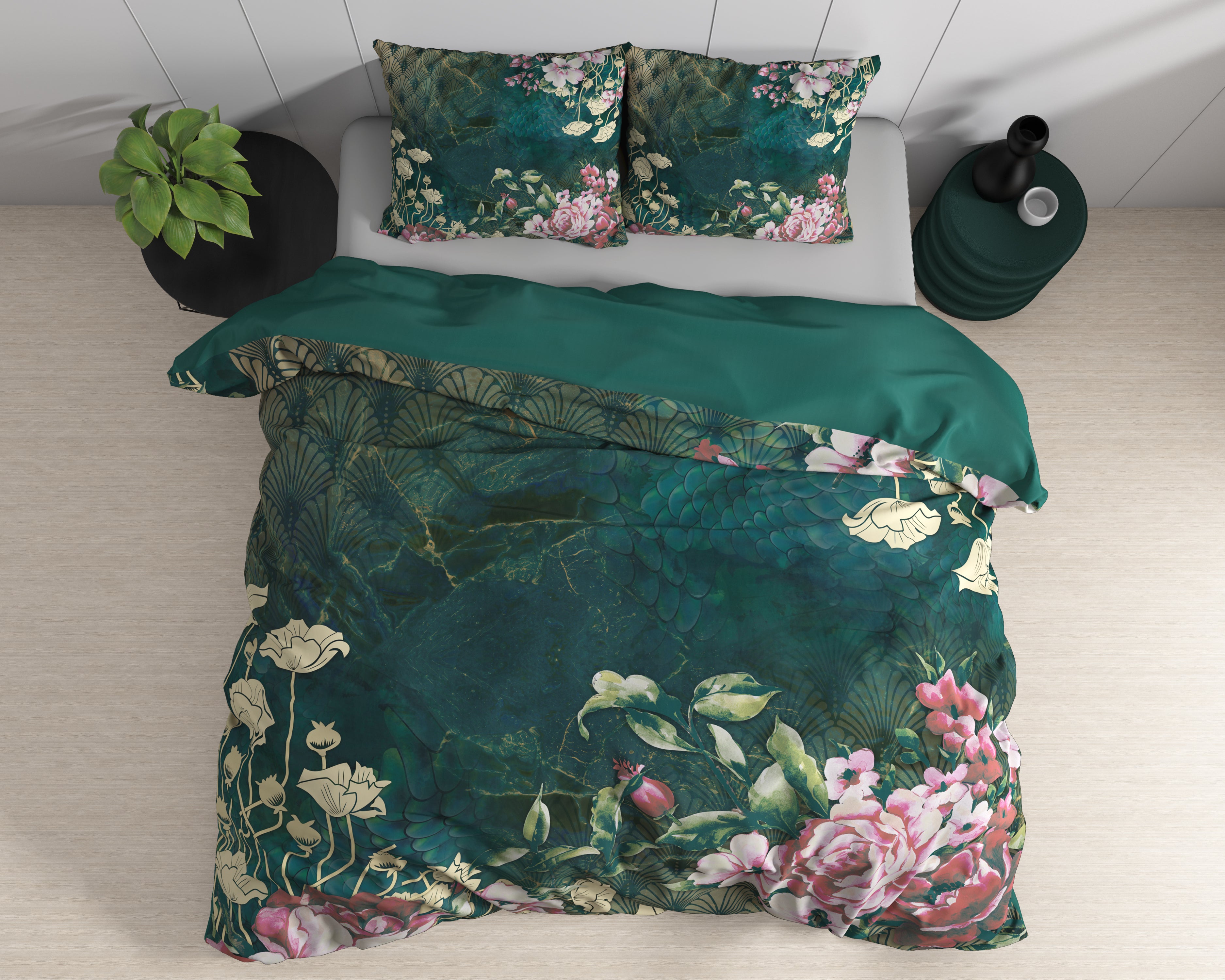 Noah Dekbedovertrek Groen - Luxe Satijn - Hoge kwaliteit - Trendy prints