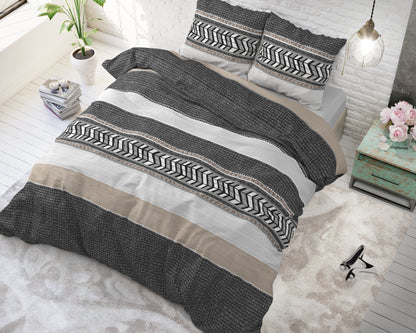 Northern Stripe Dekbedovertrek Grijs - Ademend katoen - Trendy designs - Met drukknopen