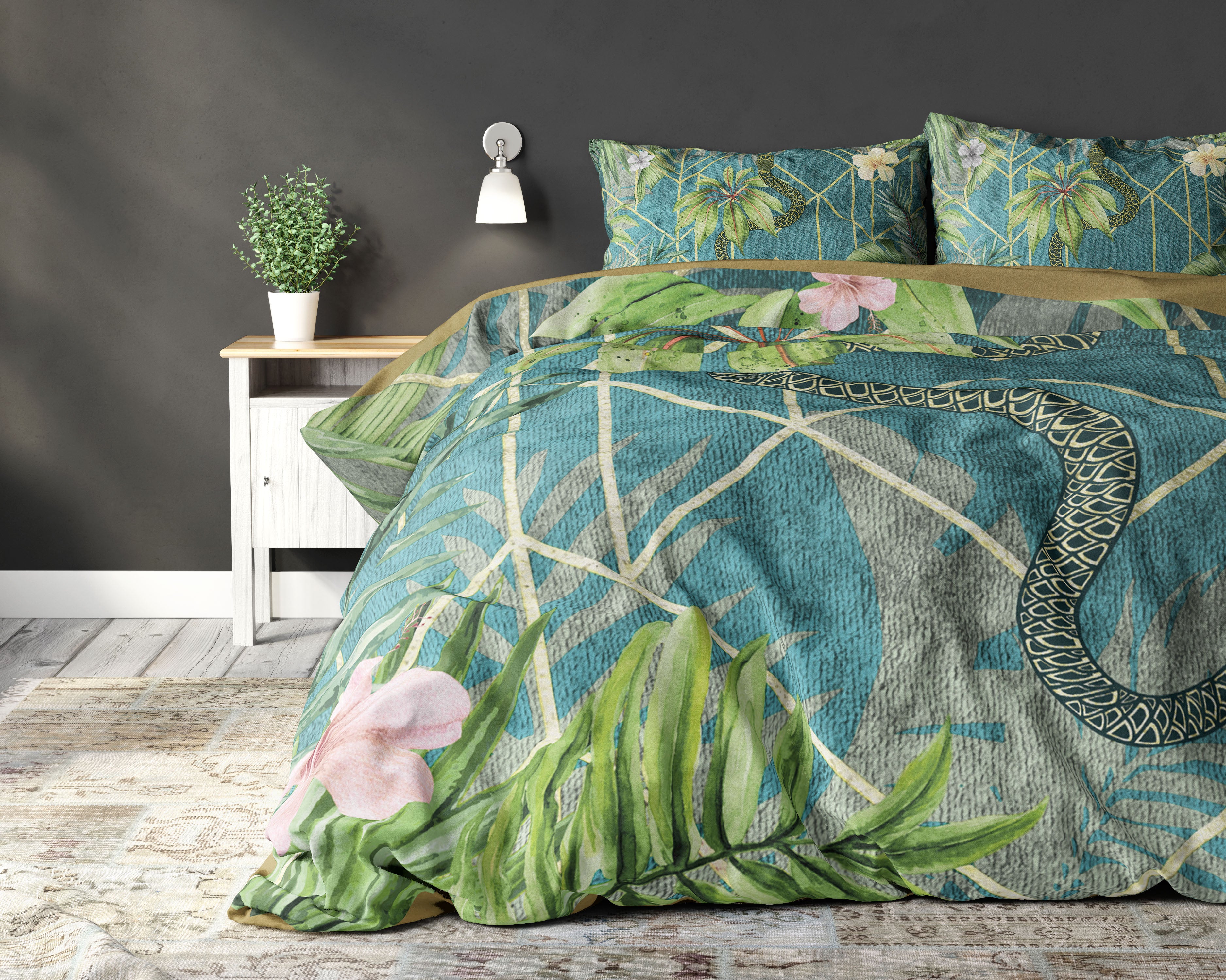 Palm Wood Dekbedovertrek Groen - Katoen geweven - Strijkvrij - Leuke prints