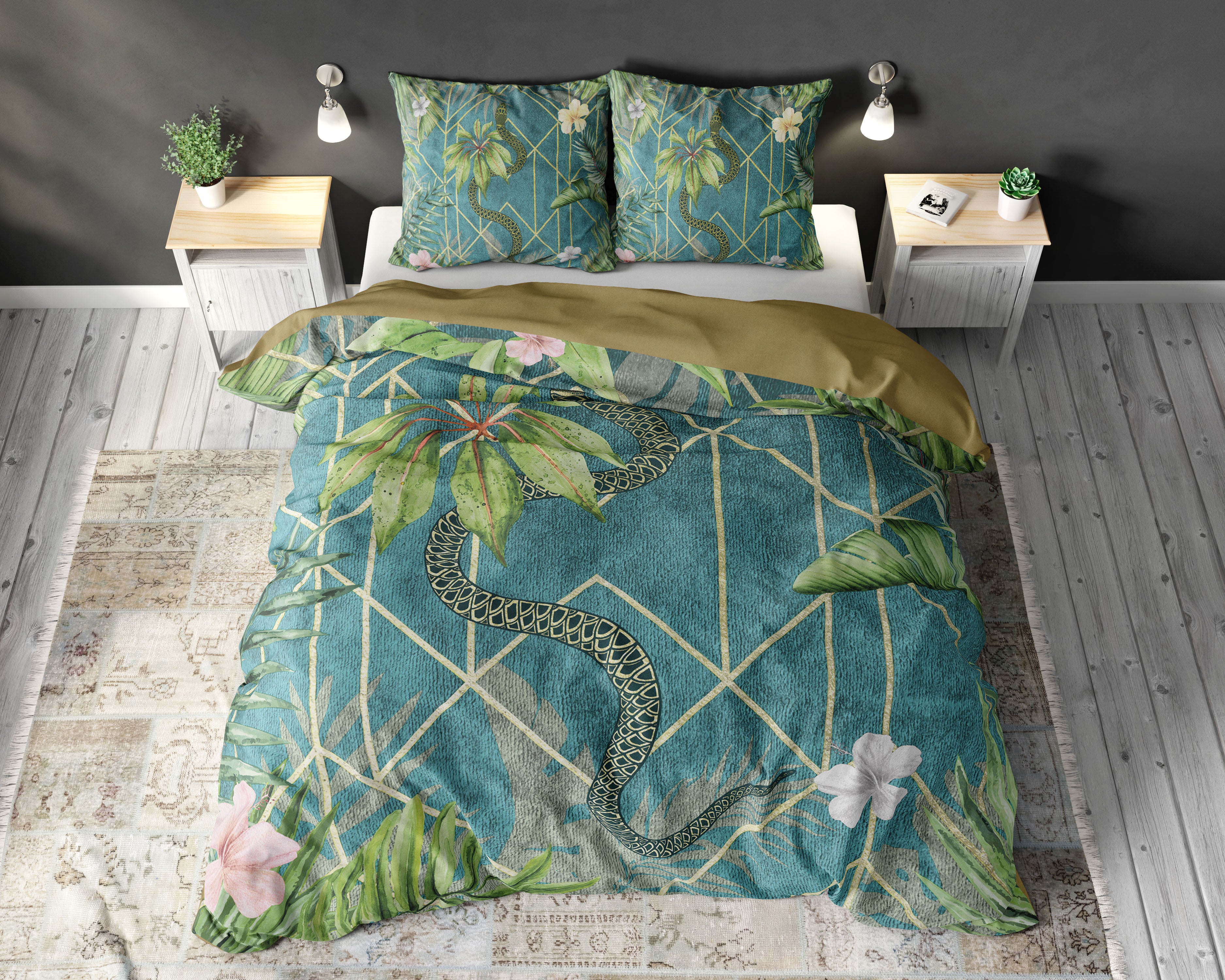 Palm Wood Dekbedovertrek Groen - Katoen geweven - Strijkvrij - Leuke prints