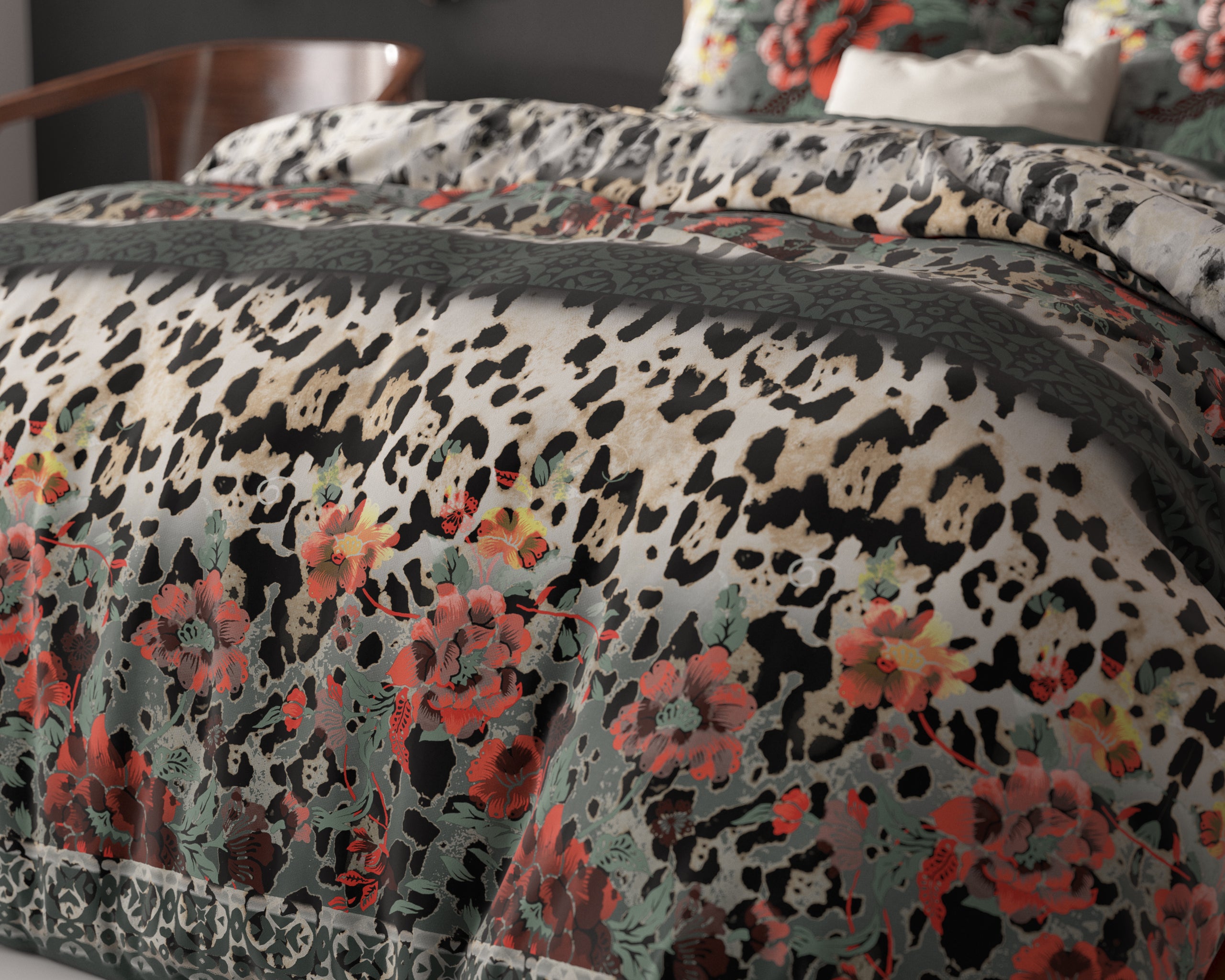 Panther Lacy Dekbedovertrek Antraciet - Katoen geweven - Strijkvrij - Leuke prints