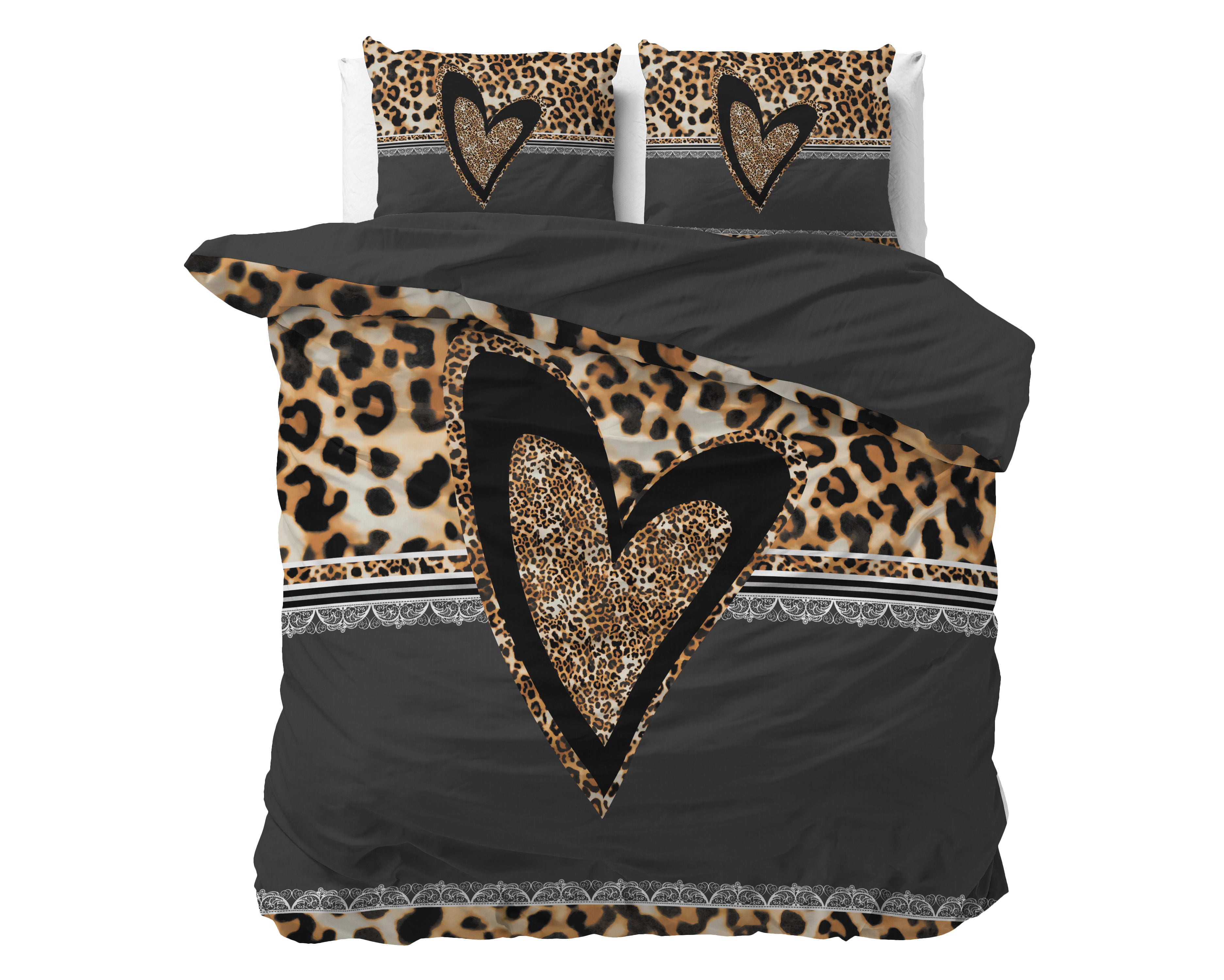 Panther Love Heart Dekbedovertrek Bruin - Ademend katoen - Trendy designs - Met drukknopen