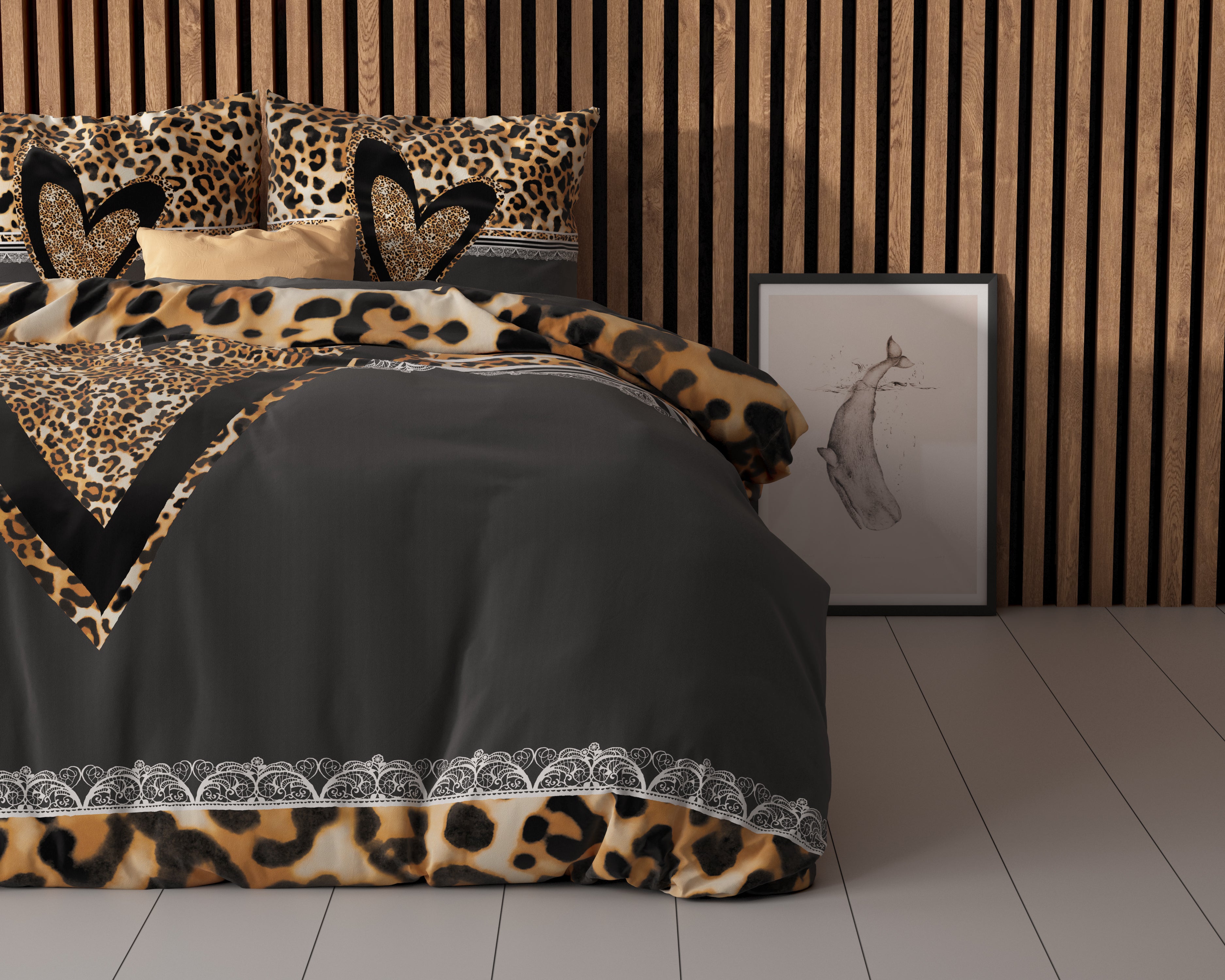 Panther Love Heart Dekbedovertrek Bruin - Ademend katoen - Trendy designs - Met drukknopen