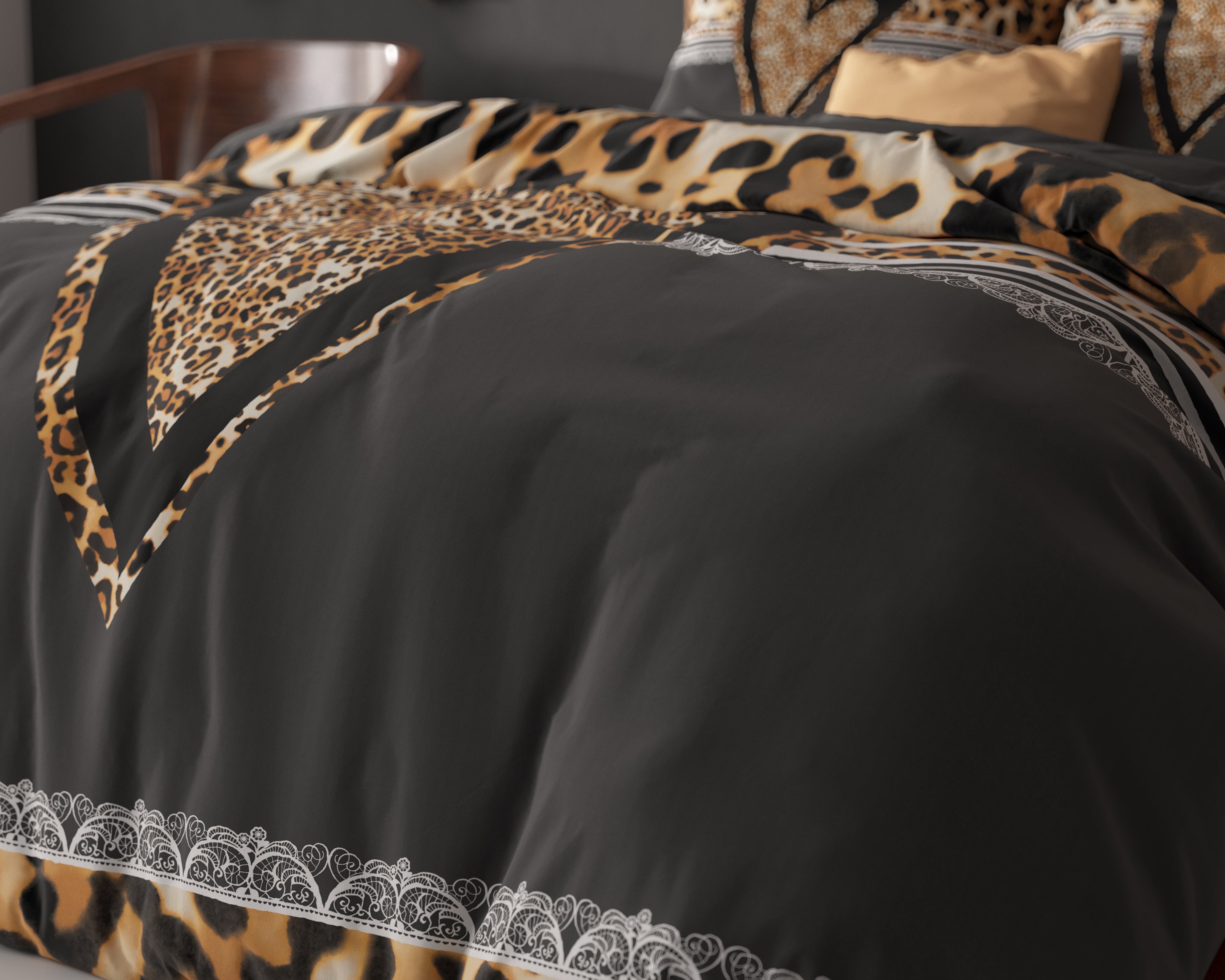 Panther Love Heart Dekbedovertrek Bruin - Ademend katoen - Trendy designs - Met drukknopen