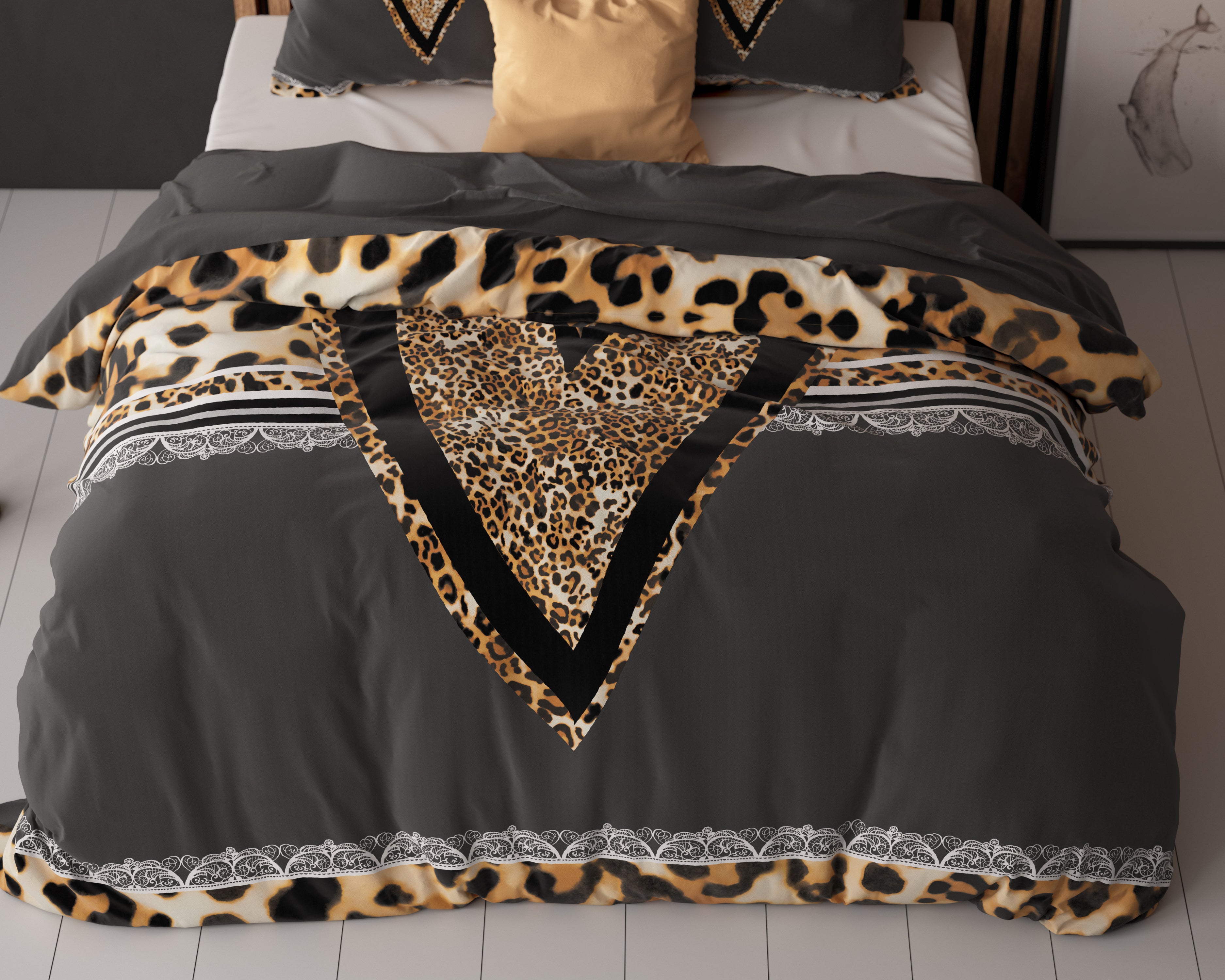 Panther Love Heart Dekbedovertrek Bruin - Ademend katoen - Trendy designs - Met drukknopen