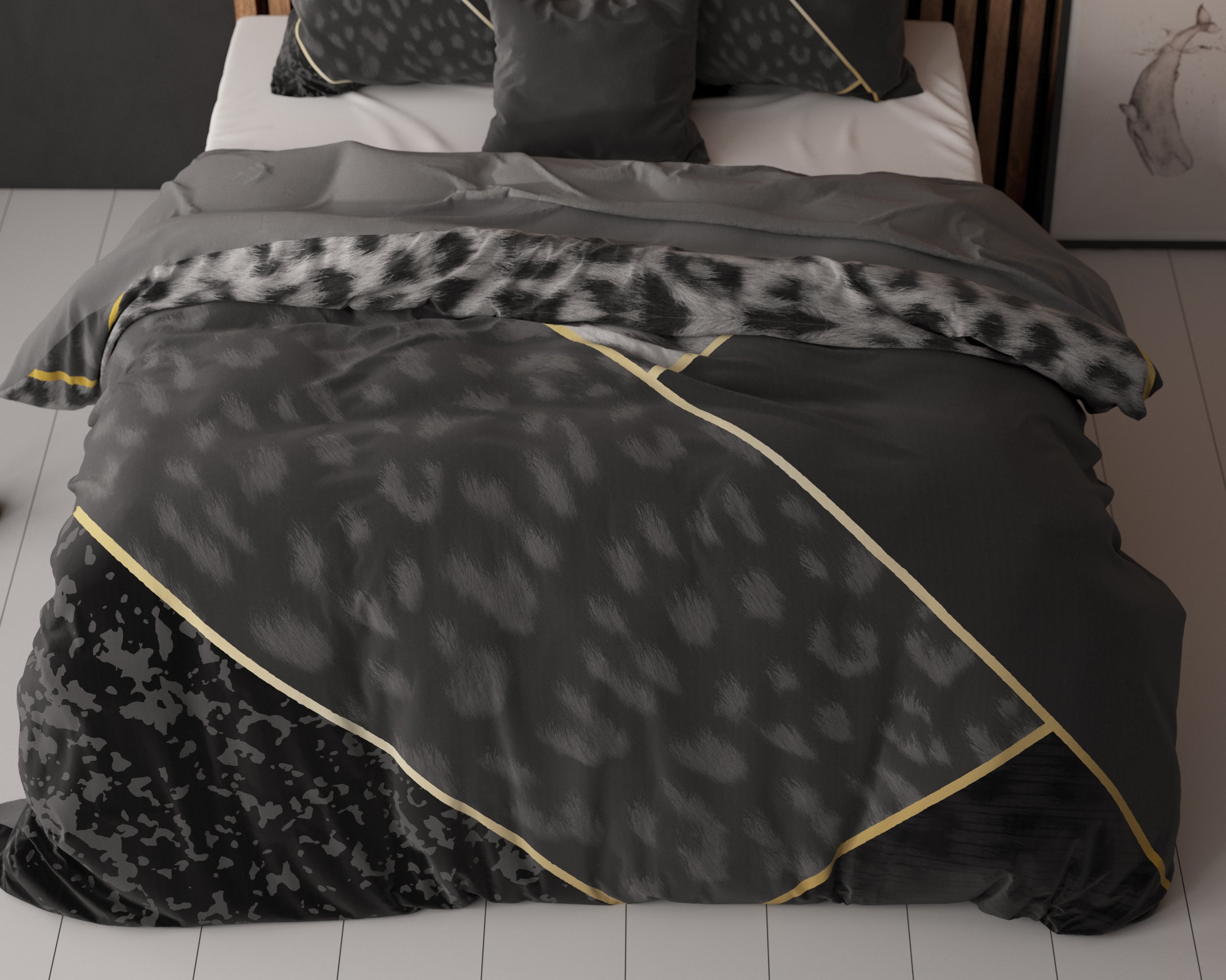 Panther Vibe Dekbedovertrek Antraciet - Ademend katoen - Trendy designs - Met drukknopen