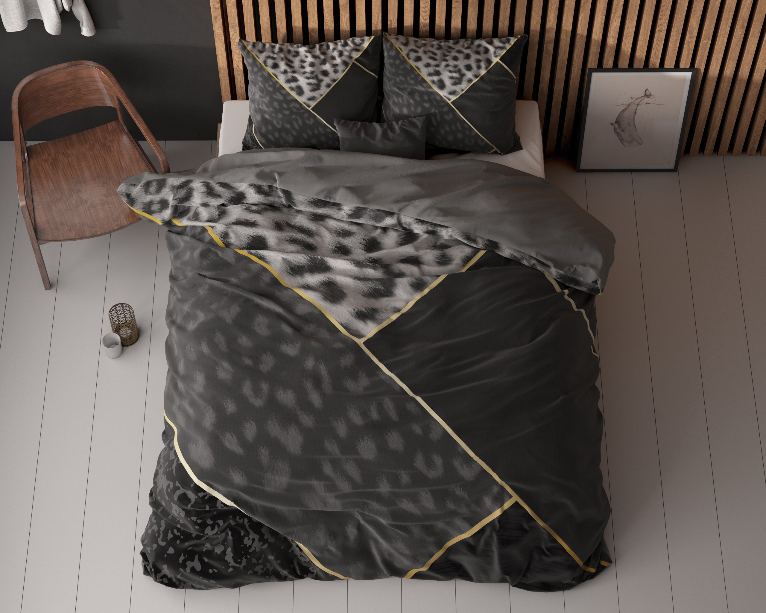 Panther Vibe Dekbedovertrek Antraciet - Ademend katoen - Trendy designs - Met drukknopen