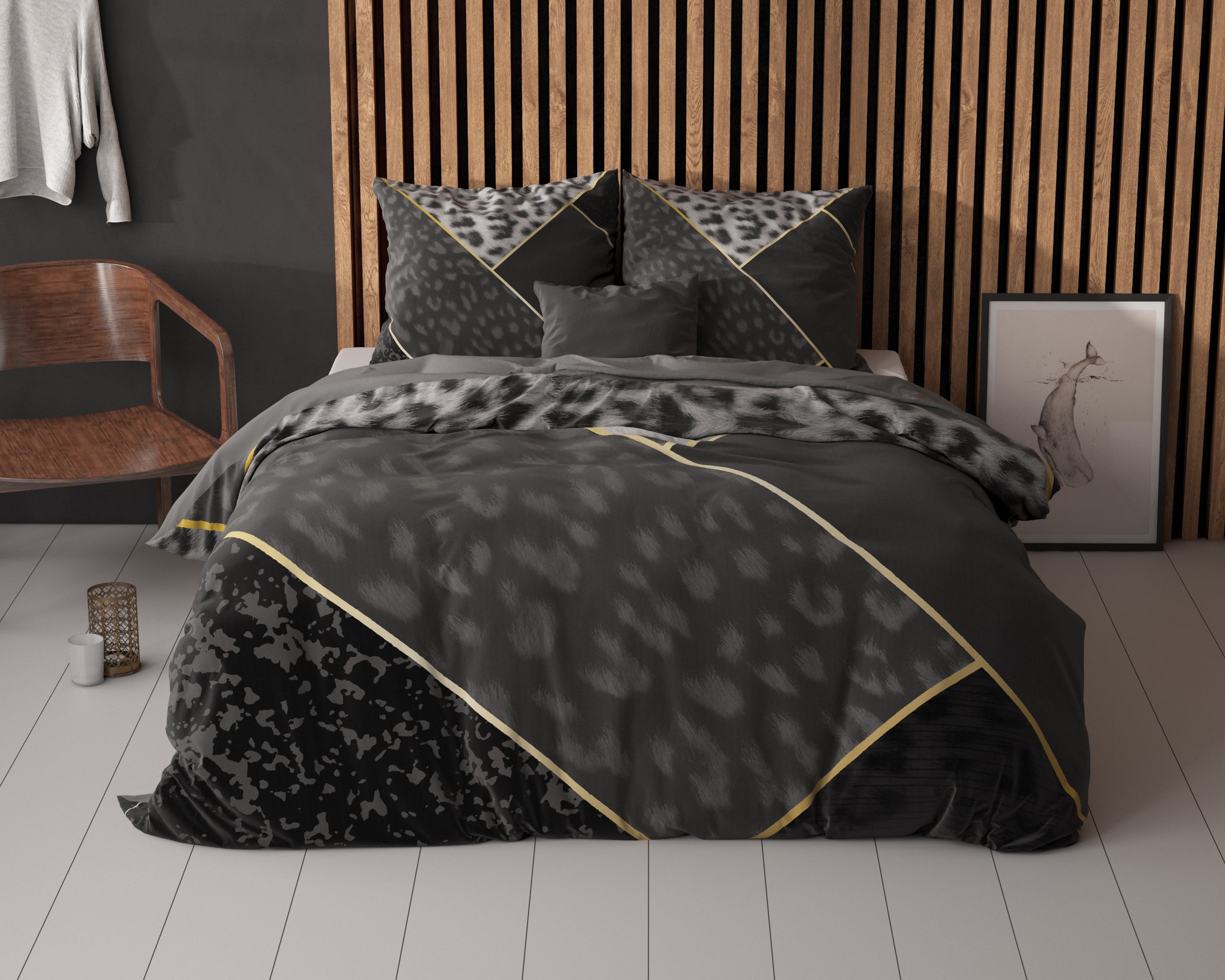 Panther Vibe Dekbedovertrek Antraciet - Ademend katoen - Trendy designs - Met drukknopen