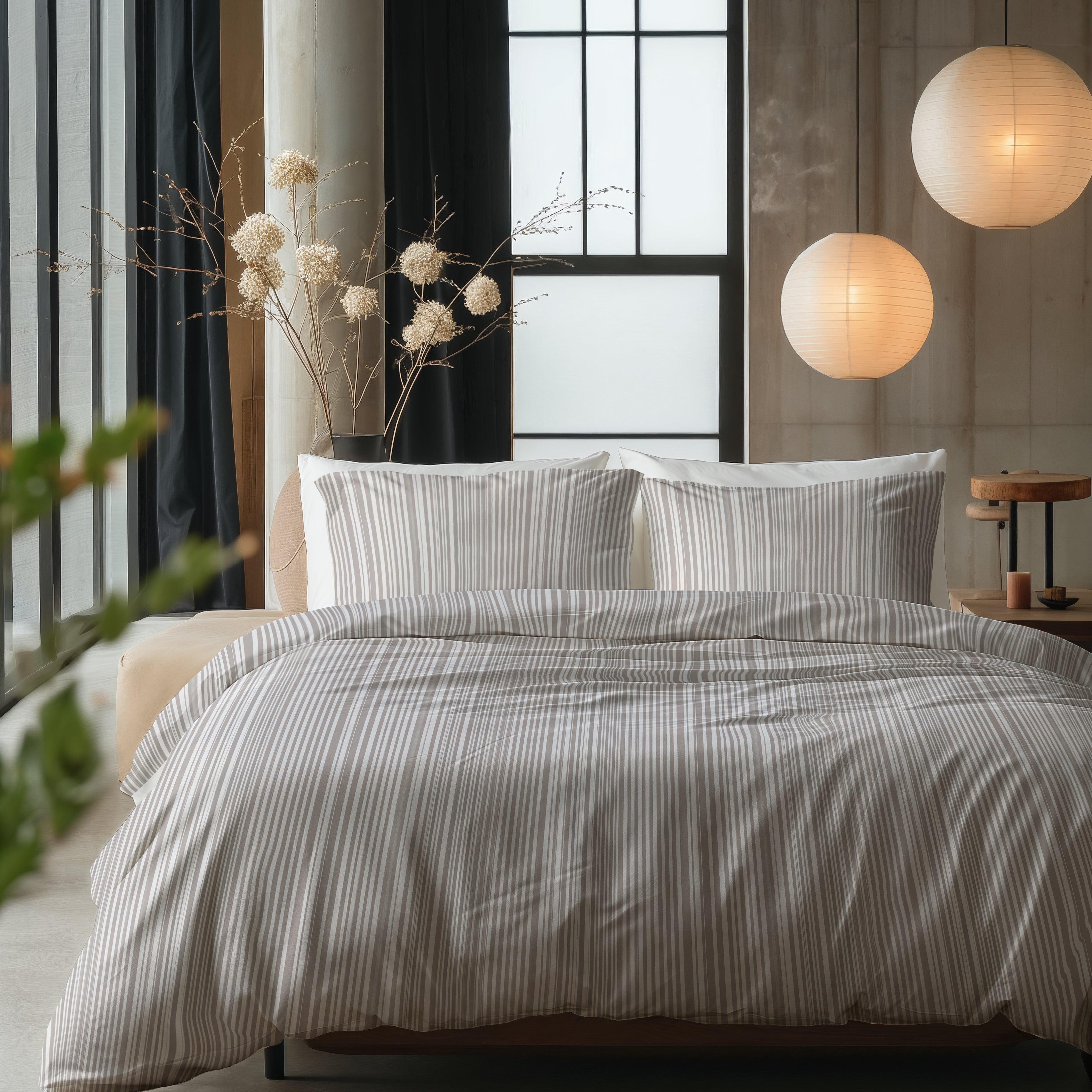 Sleeptime Pinstripe Dekbedovertrek - Taupe - 100% Katoen