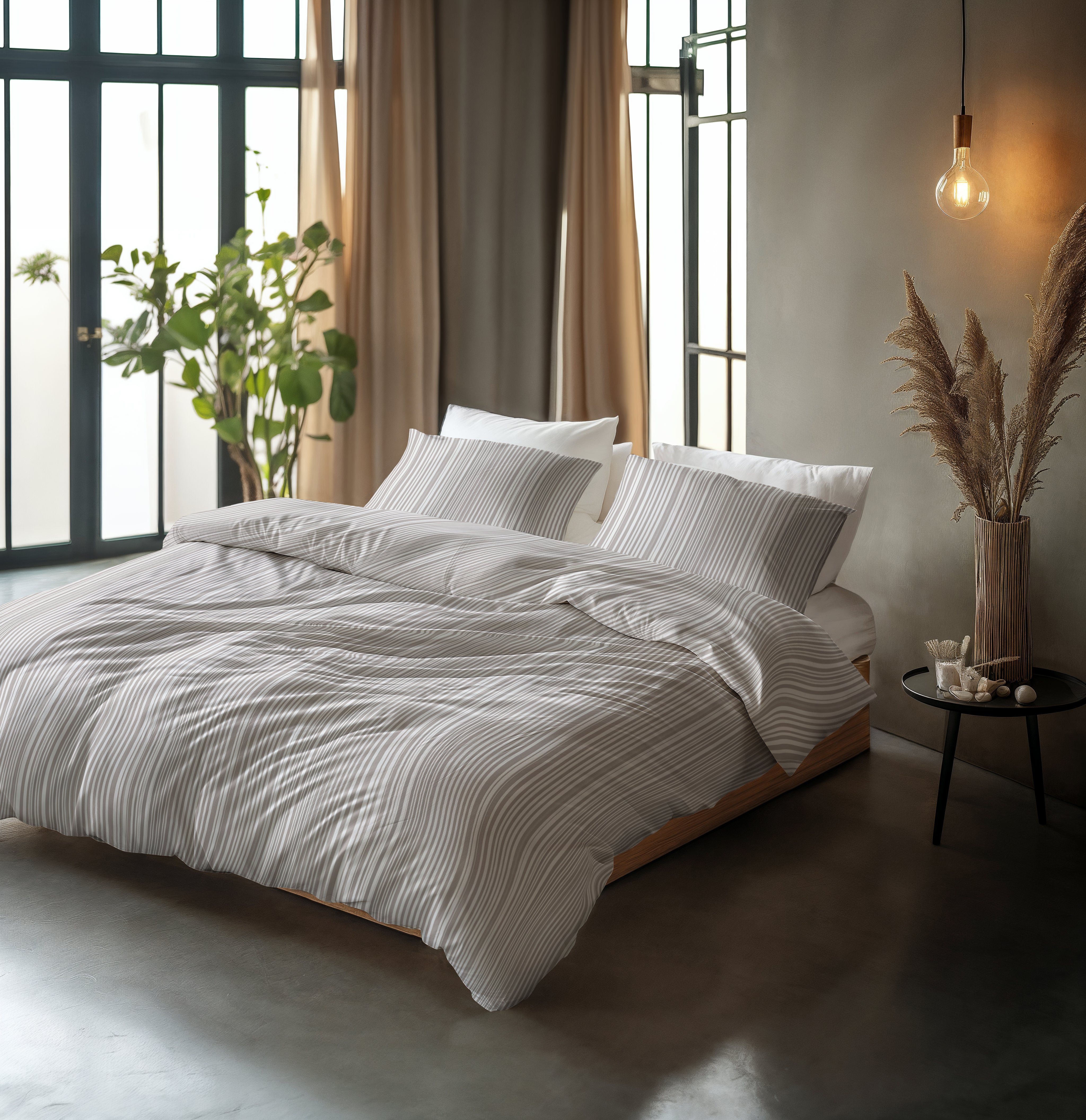 Sleeptime Pinstripe Dekbedovertrek - Taupe - 100% Katoen