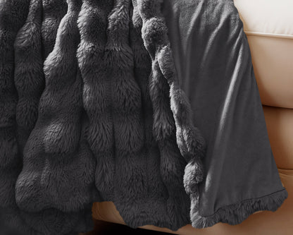 Pom Rabbit Fur plaid Antraciet 150 x 200 - Nep bont - Heerlijk zacht - Hoogwaardige kwaliteit