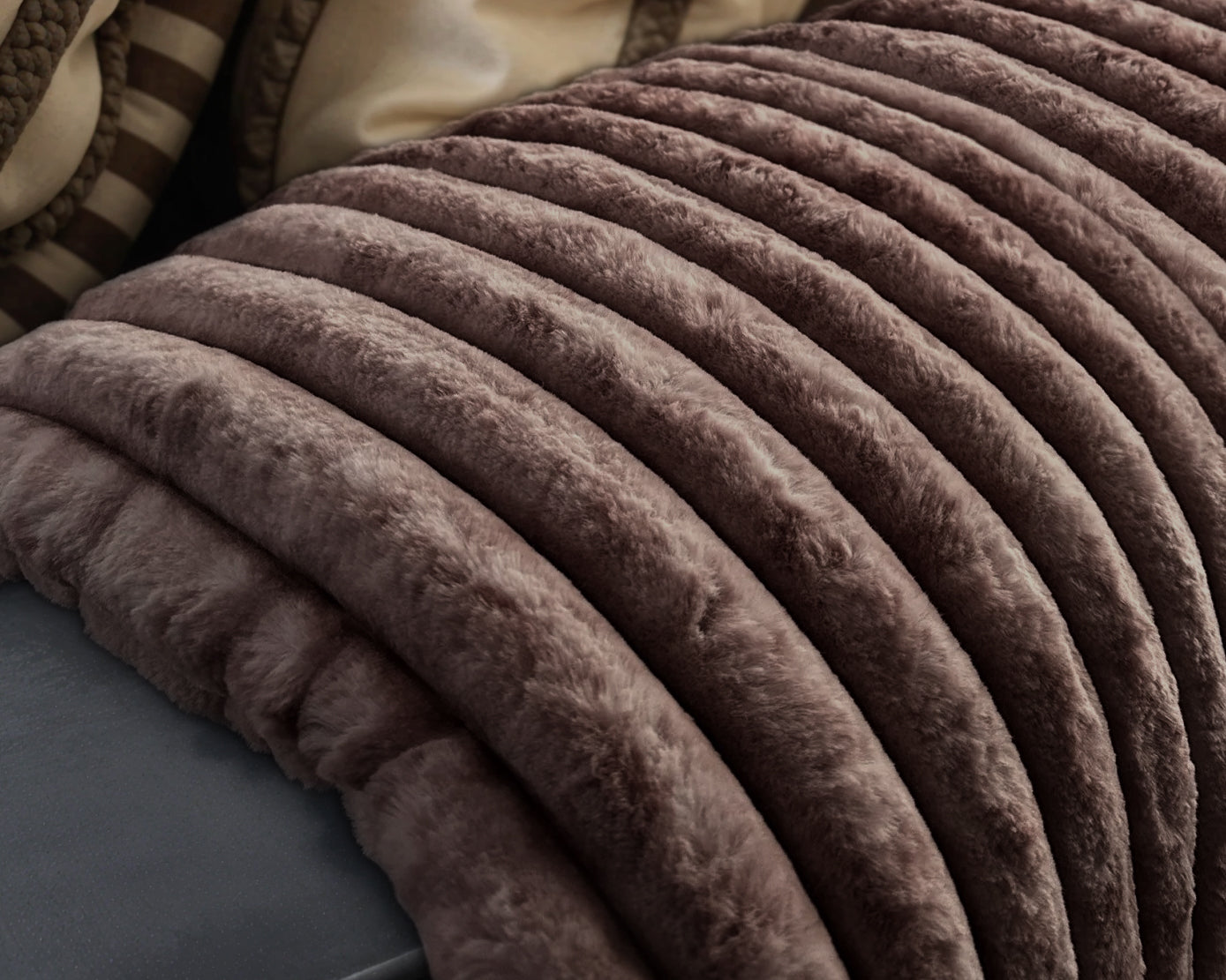 Rib Rabbit Fur Plaid Taupe/Grijs 150 x 200