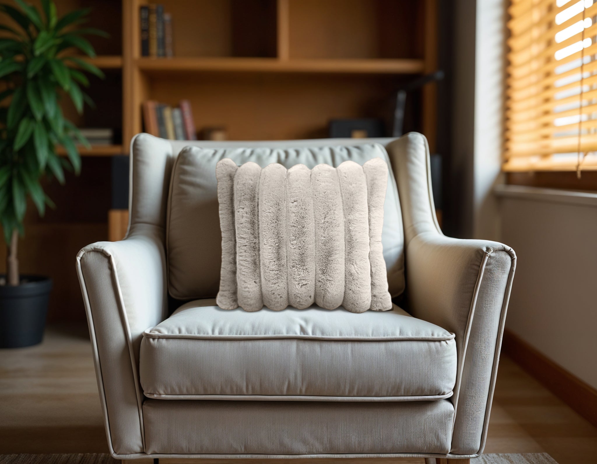 Rib Rabbit Fur Sierkussen Ecru 50 x 50 cm