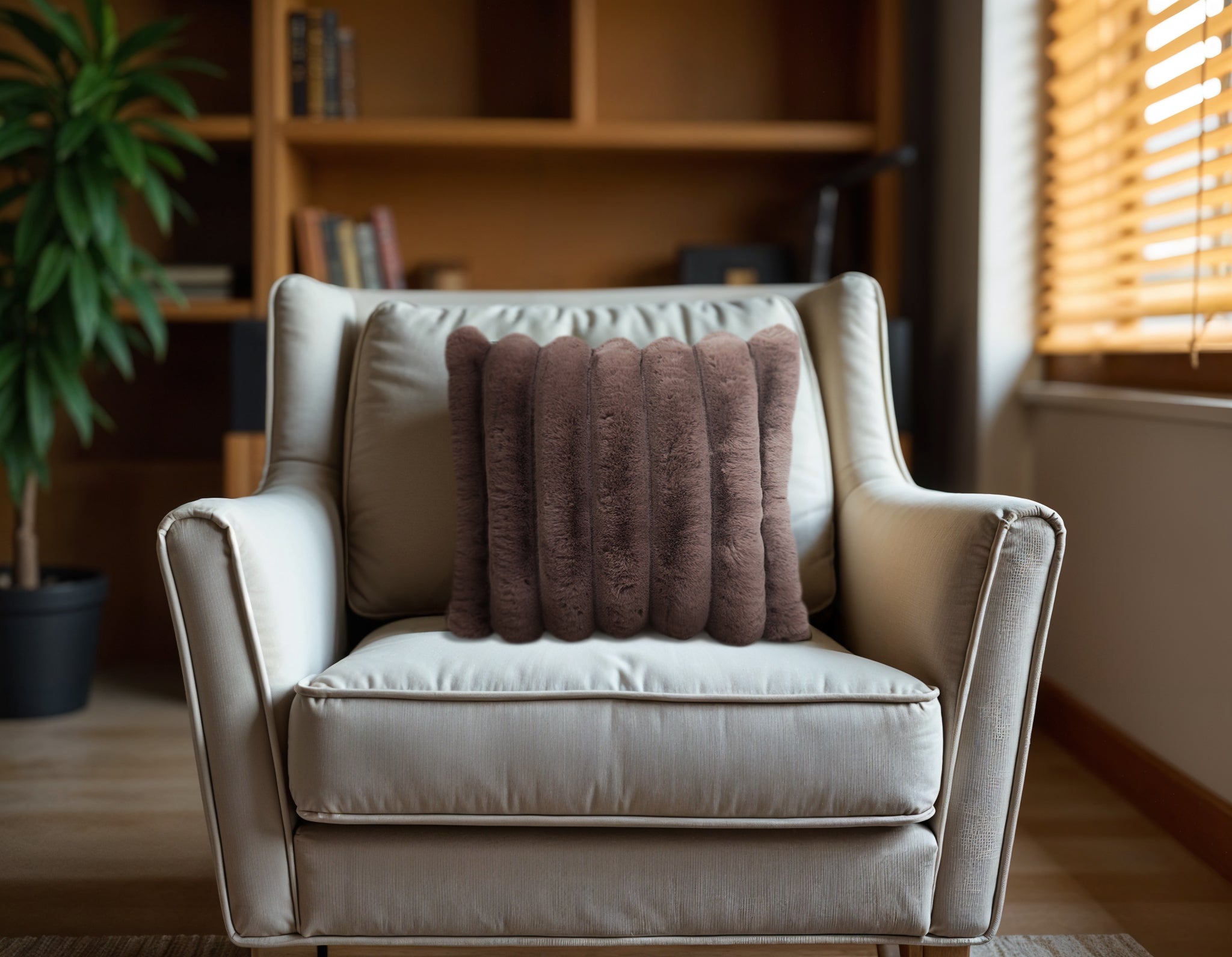 Rib Rabbit Fur Sierkussen Taupe 50 x 50 cm