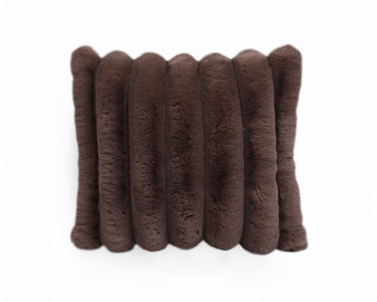 Rib Rabbit Fur Sierkussen Taupe/Grijs 50 x 50 - Nep bont - Heerlijk zacht - Hoogwaardige kwaliteit