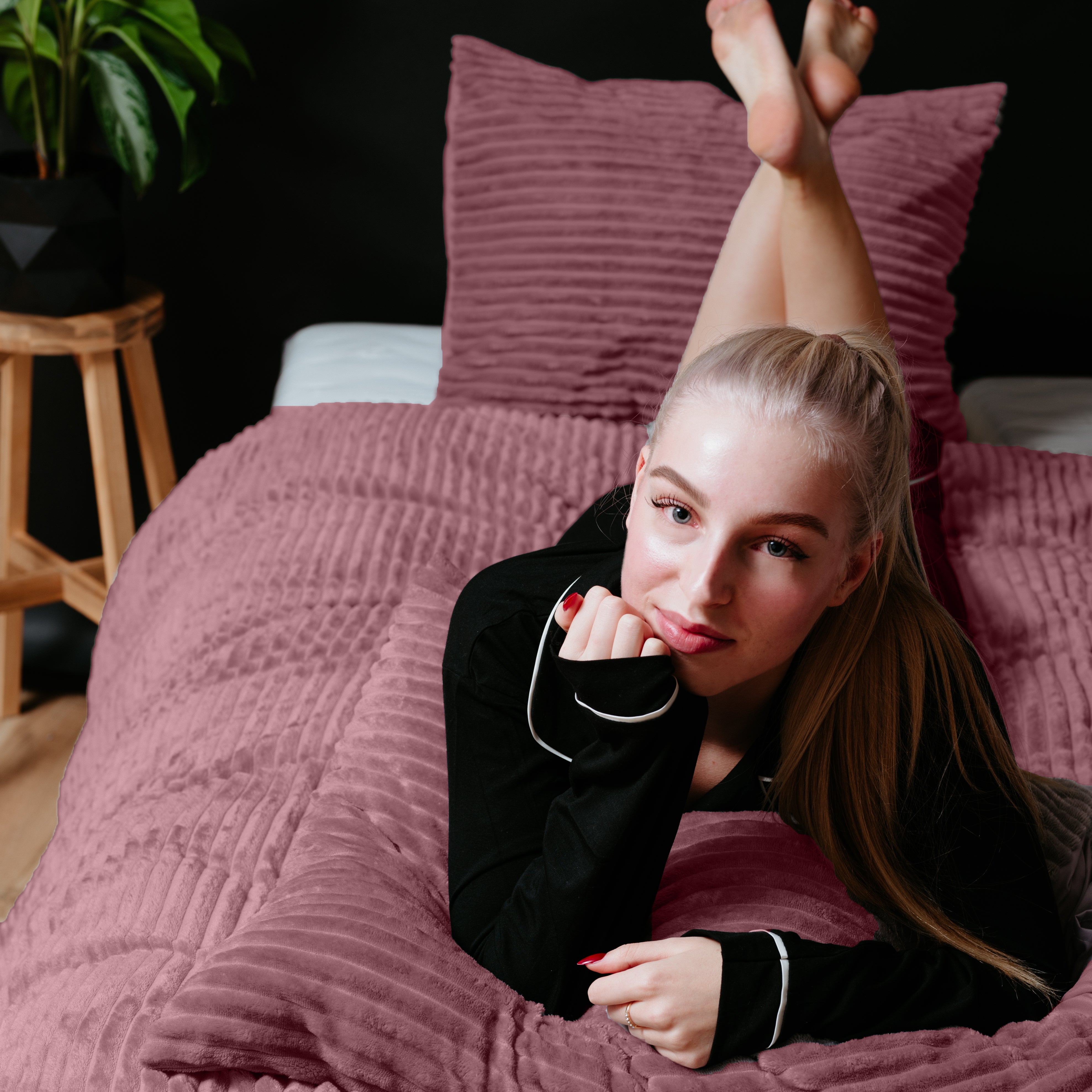 Rib Teddy Oud Roze Dekbedovertrek - Knuffelende nachtrust - Zacht en warm - Trendy Rib Design
