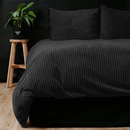 Rib Teddy Zwart Dekbedovertrek - Knuffelende nachtrust - Zacht en warm - Trendy Rib Design