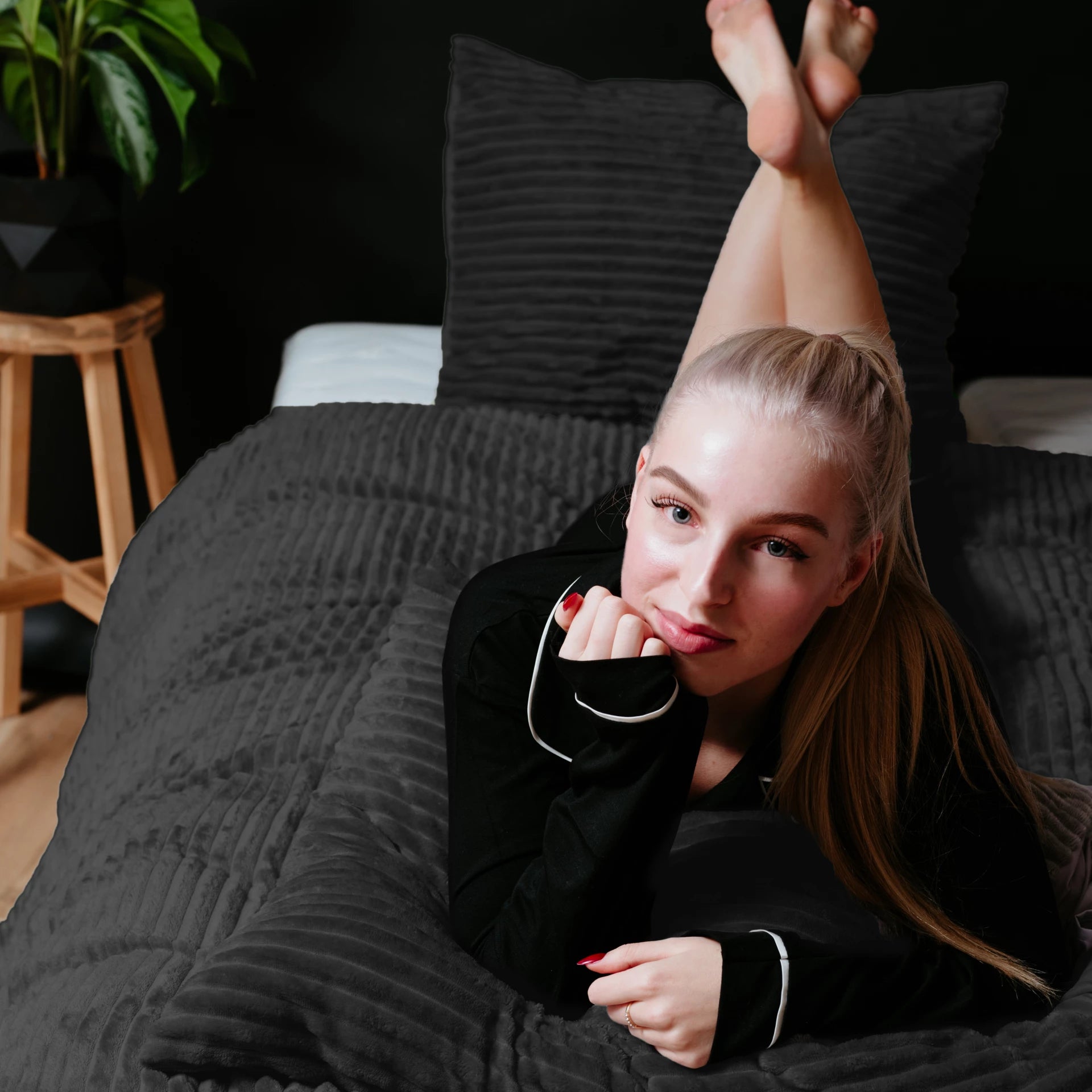 Rib Teddy Zwart Dekbedovertrek - Knuffelende nachtrust - Zacht en warm - Trendy Rib Design
