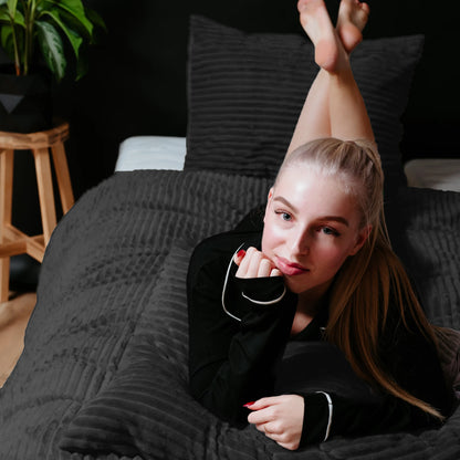Rib Teddy Zwart Dekbedovertrek - Knuffelende nachtrust - Zacht en warm - Trendy Rib Design