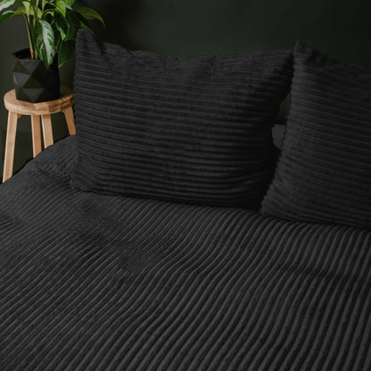 Rib Teddy Zwart Dekbedovertrek - Knuffelende nachtrust - Zacht en warm - Trendy Rib Design