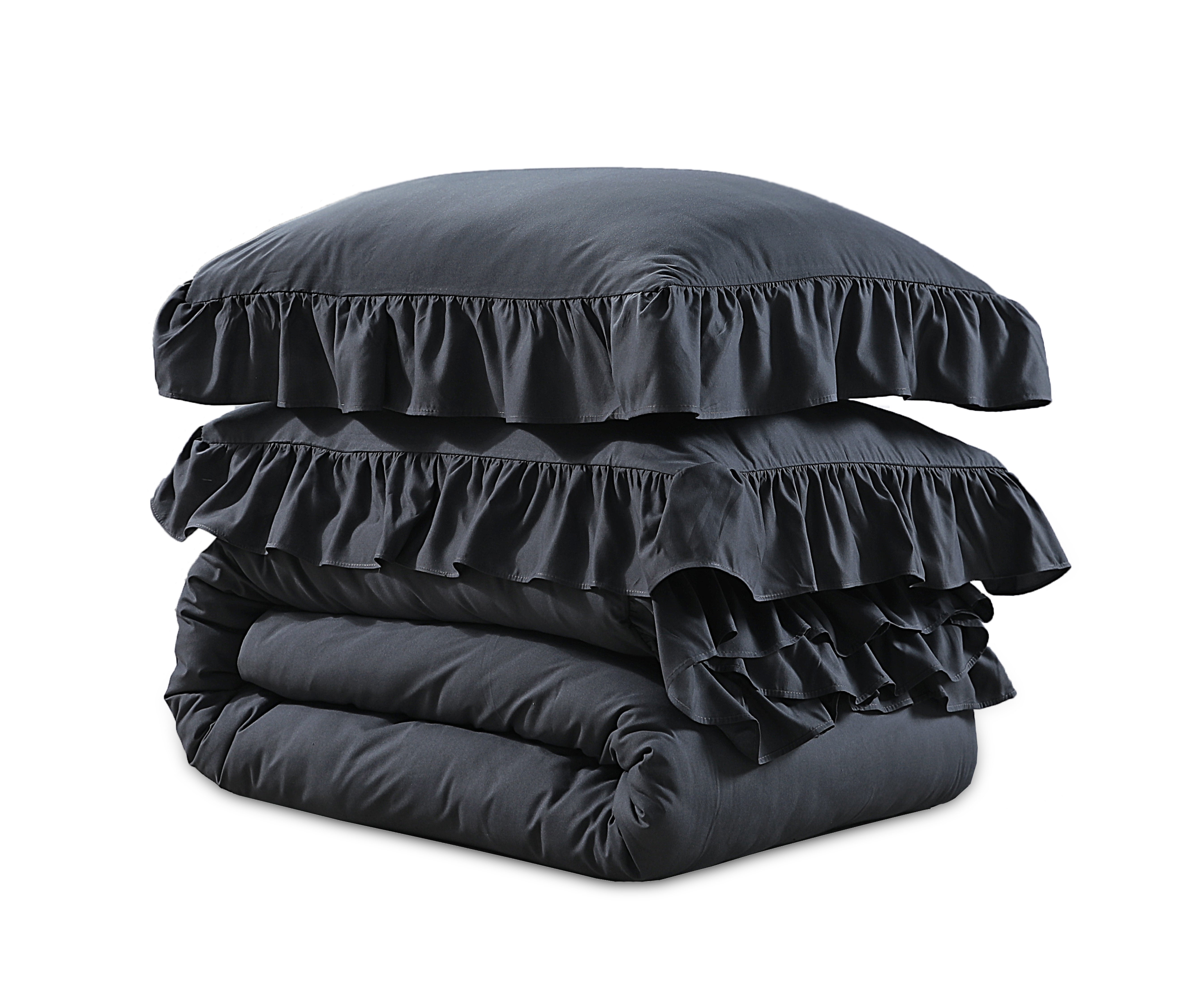 Ruffles Dekbedovertrek Antraciet - Ruches overal rondom - Trendy design - Heerlijk zacht