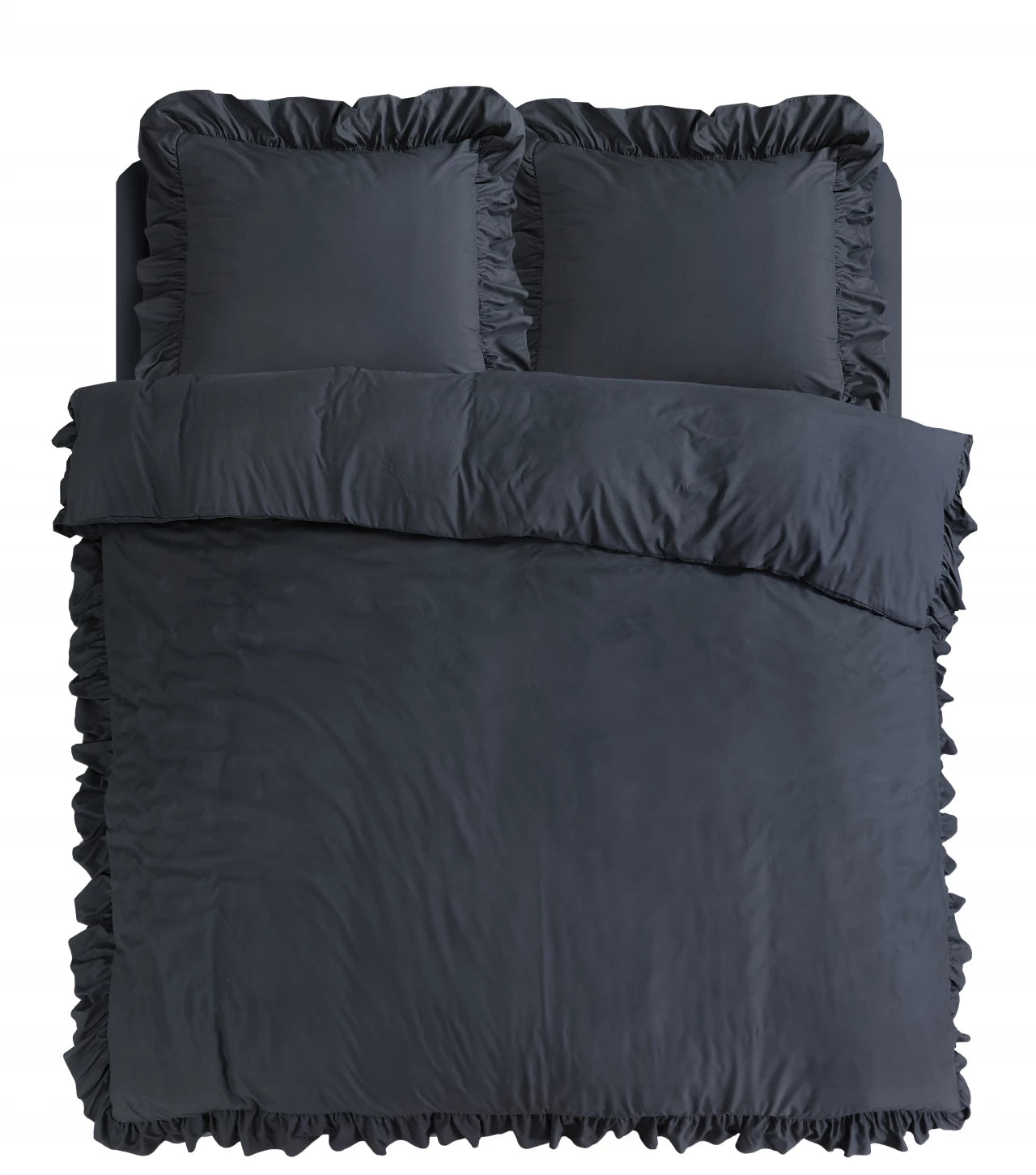 Ruffles Dekbedovertrek Antraciet - Ruches overal rondom - Trendy design - Heerlijk zacht
