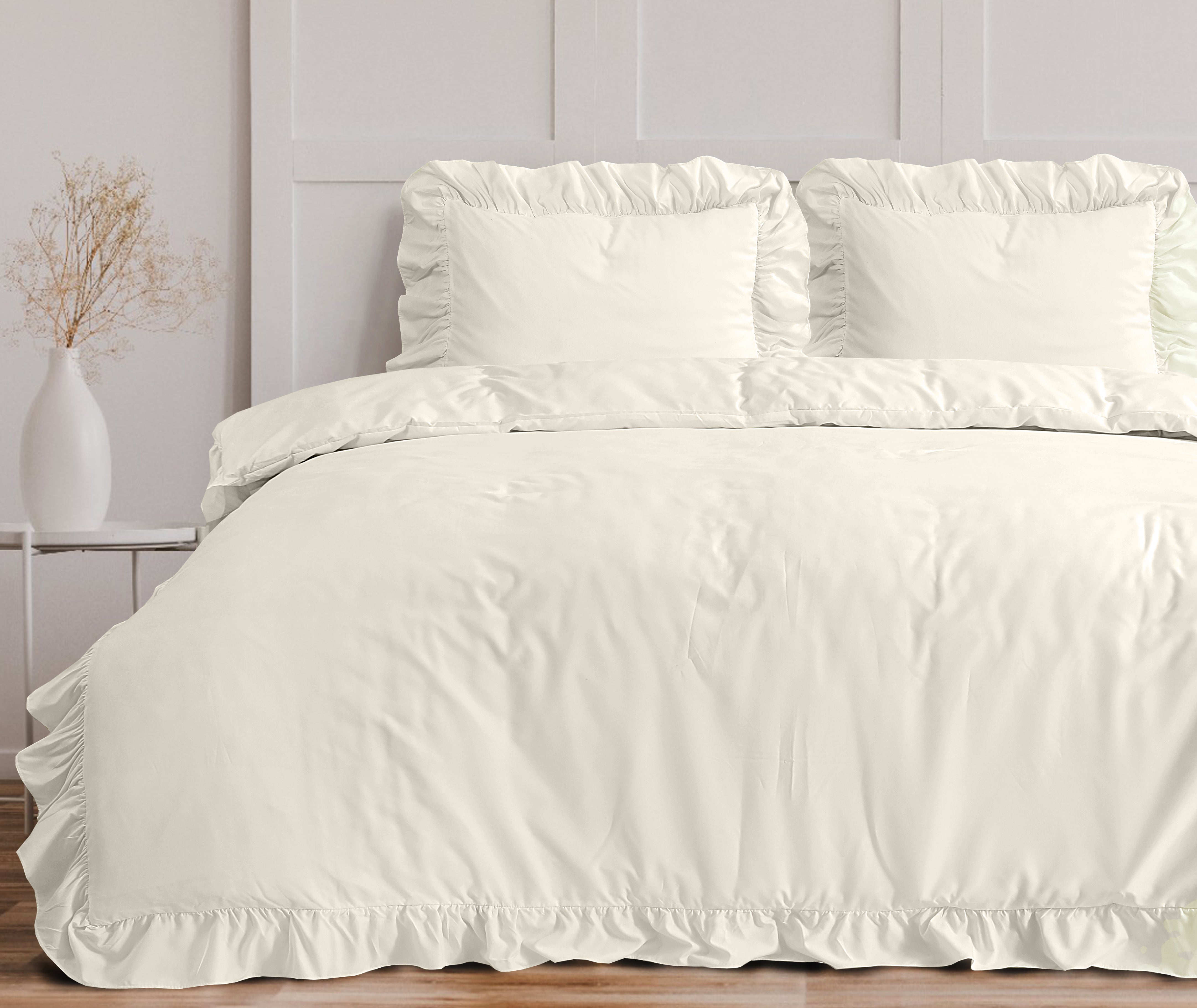 Ruffles Dekbedovertrek Creme - Ruches overal rondom - Trendy design - Heerlijk zacht