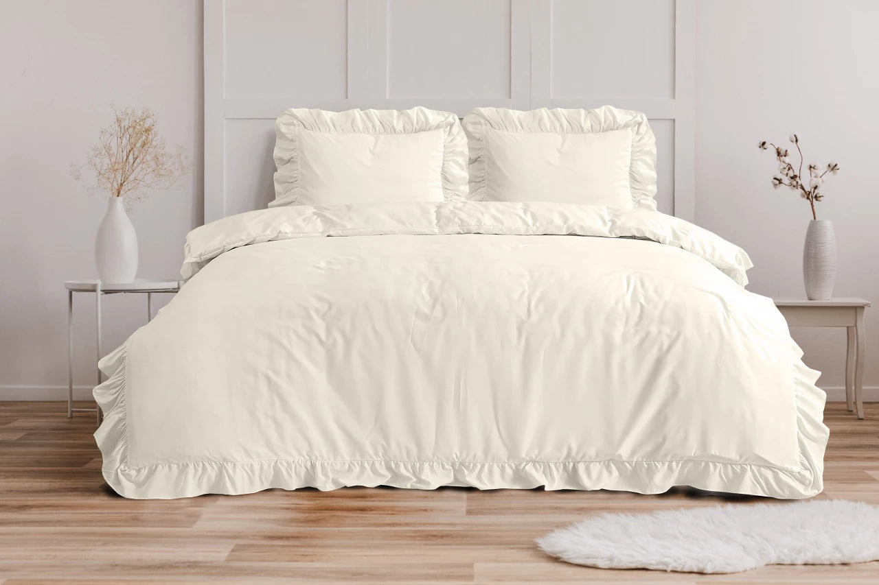 Ruffles Dekbedovertrek Creme - Ruches overal rondom - Trendy design - Heerlijk zacht