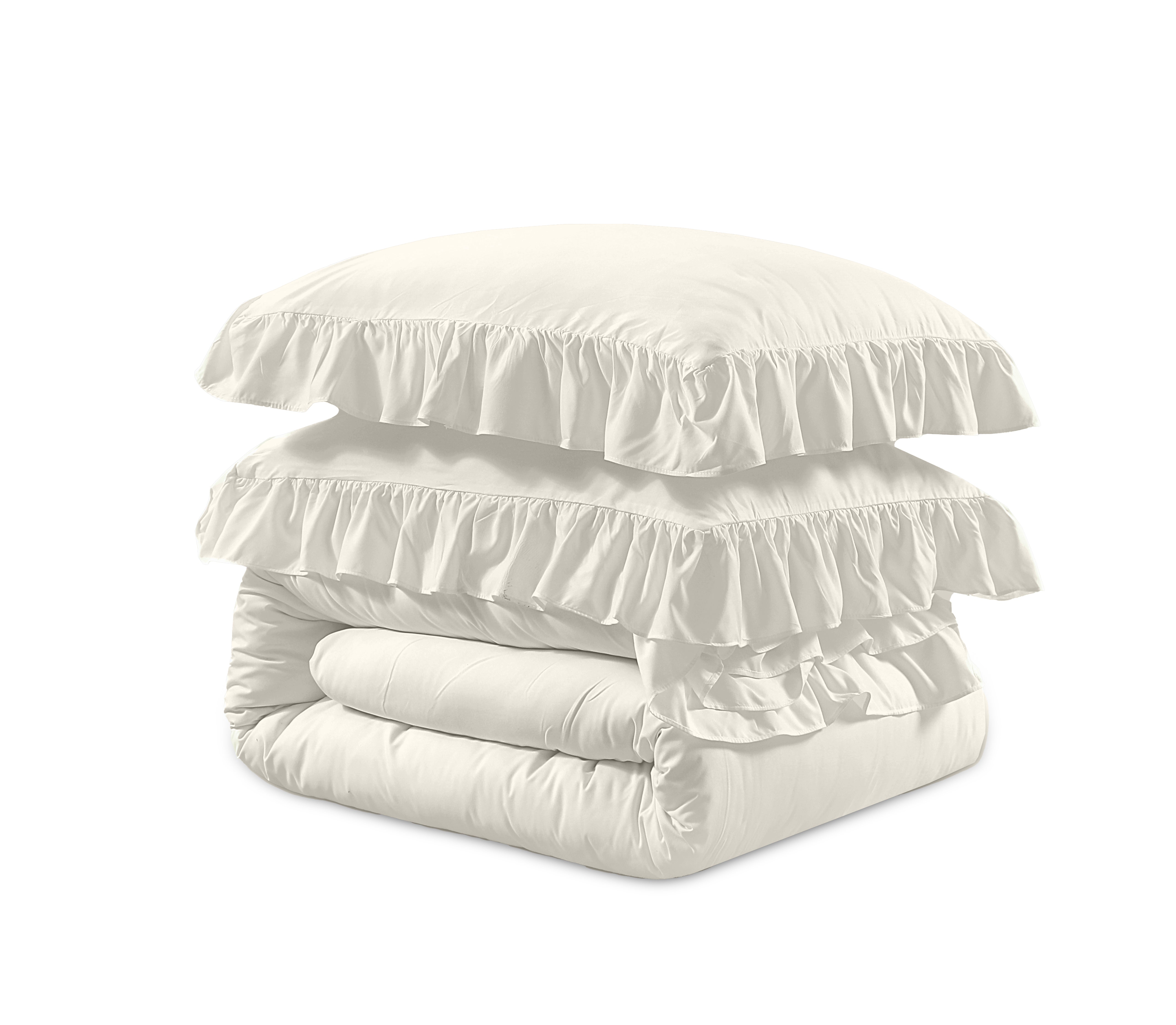 Ruffles Dekbedovertrek Creme - Ruches overal rondom - Trendy design - Heerlijk zacht