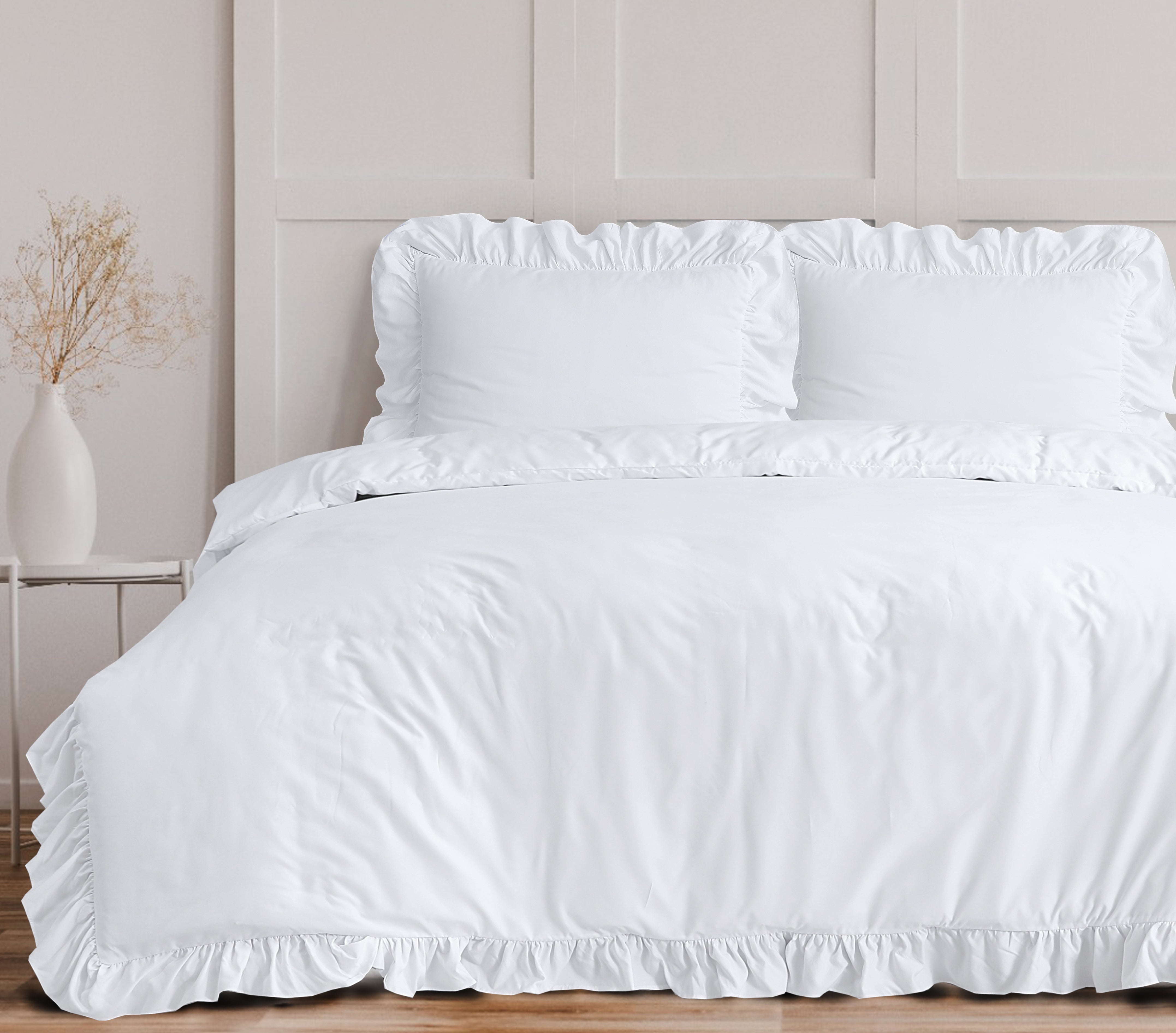 Ruffles Dekbedovertrek Wit  - Ruches overal rondom - Trendy design - Heerlijk zacht