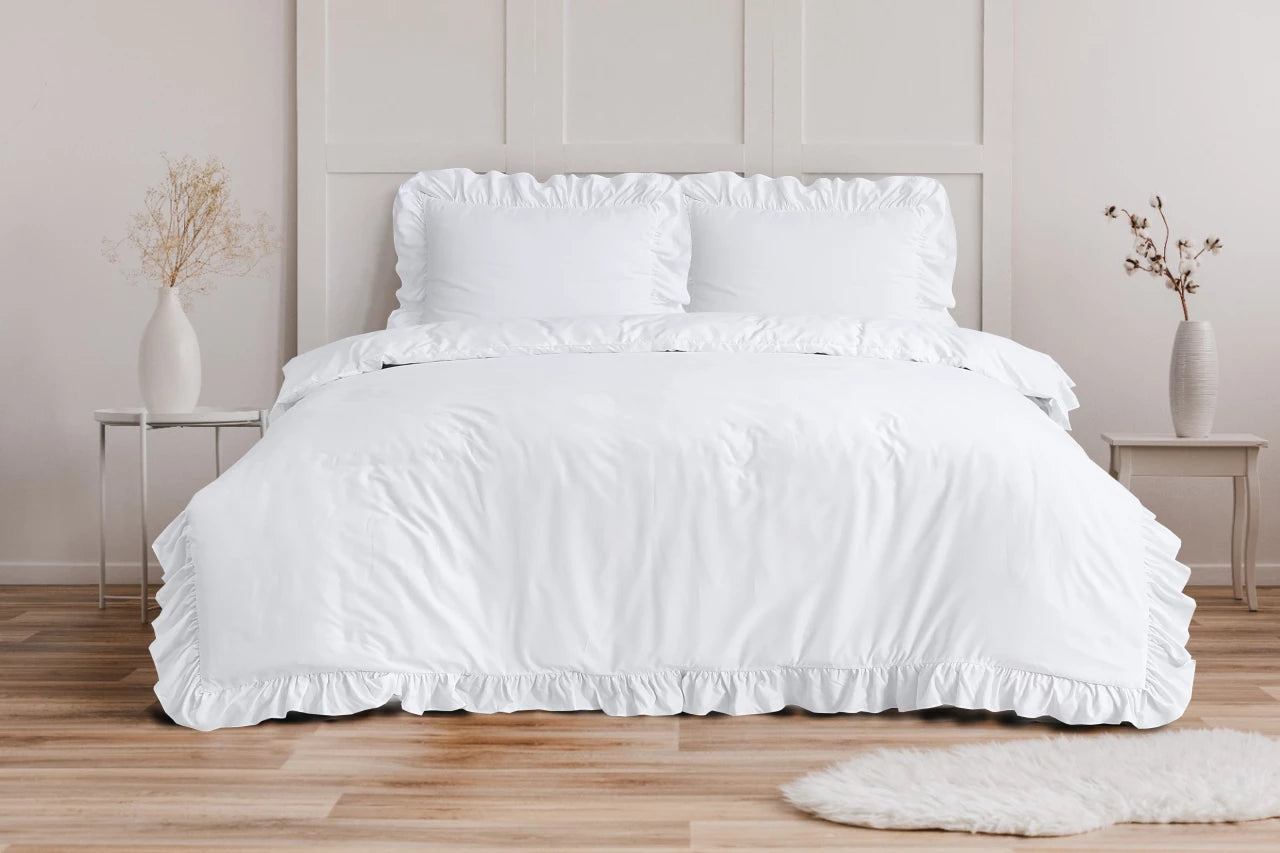 Ruffles Dekbedovertrek Wit  - Ruches overal rondom - Trendy design - Heerlijk zacht