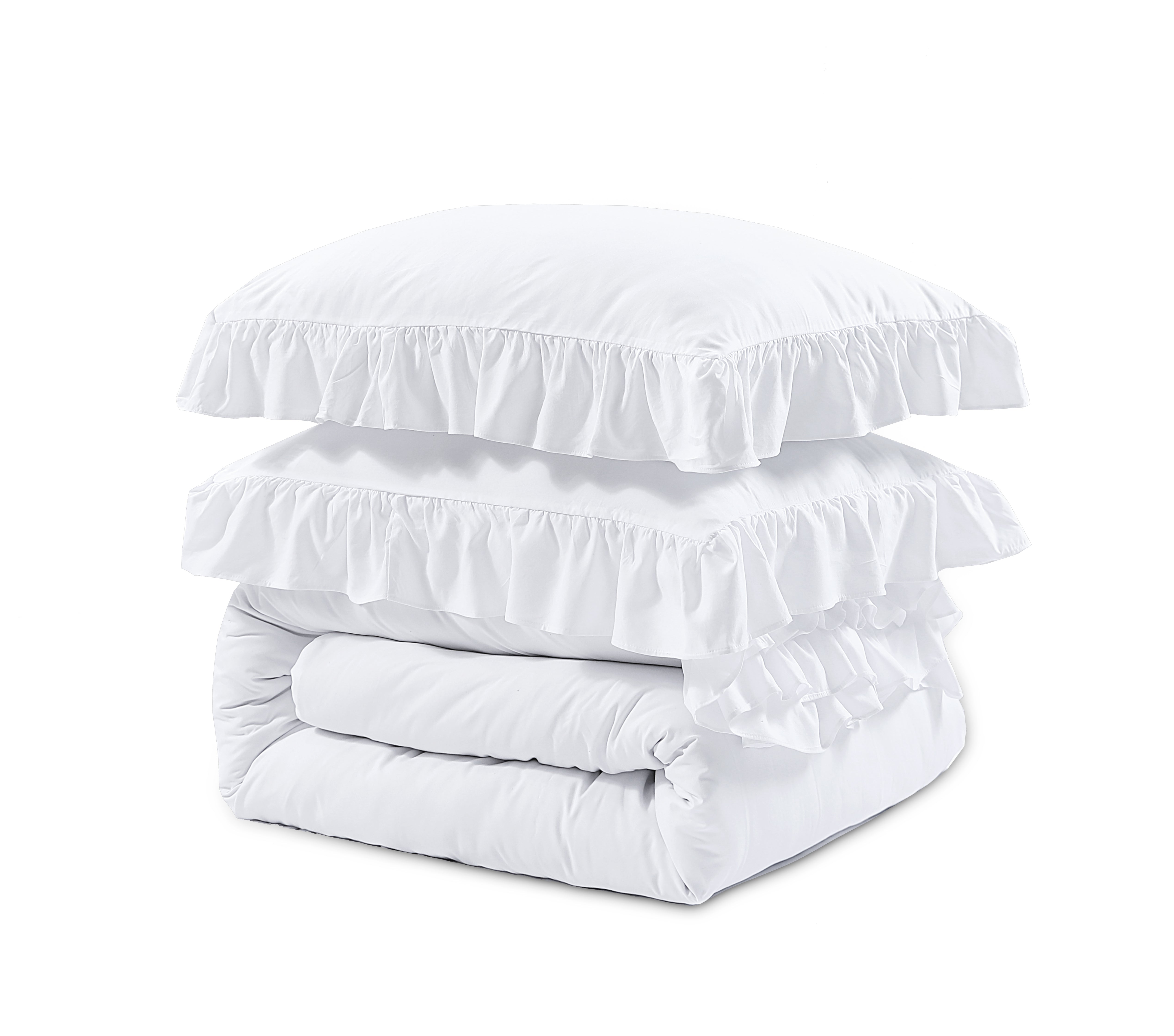 Ruffles Dekbedovertrek Wit  - Ruches overal rondom - Trendy design - Heerlijk zacht