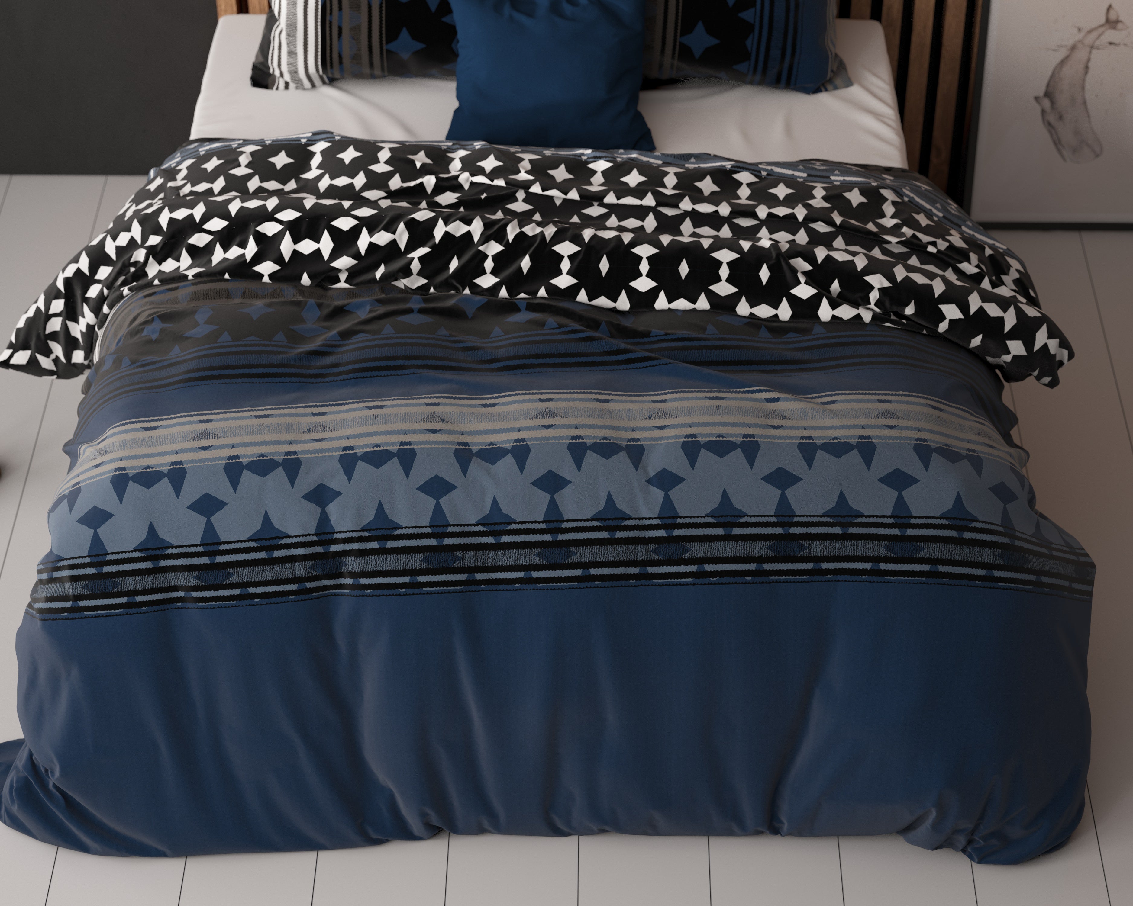 Scanda Navy Dekbedovertrek - Strijkvrij - Katoen geweven - Leuke prints