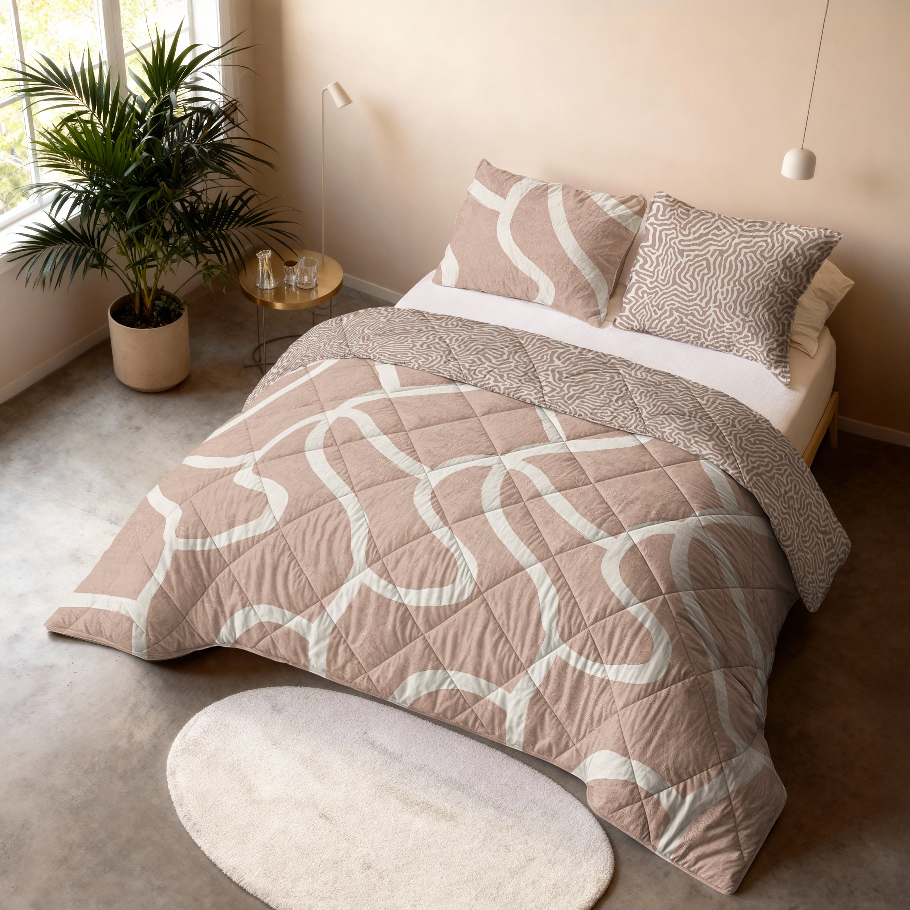 All-in One Lazy Dekbed Shapes Zand - Dekbed met kussenslopen