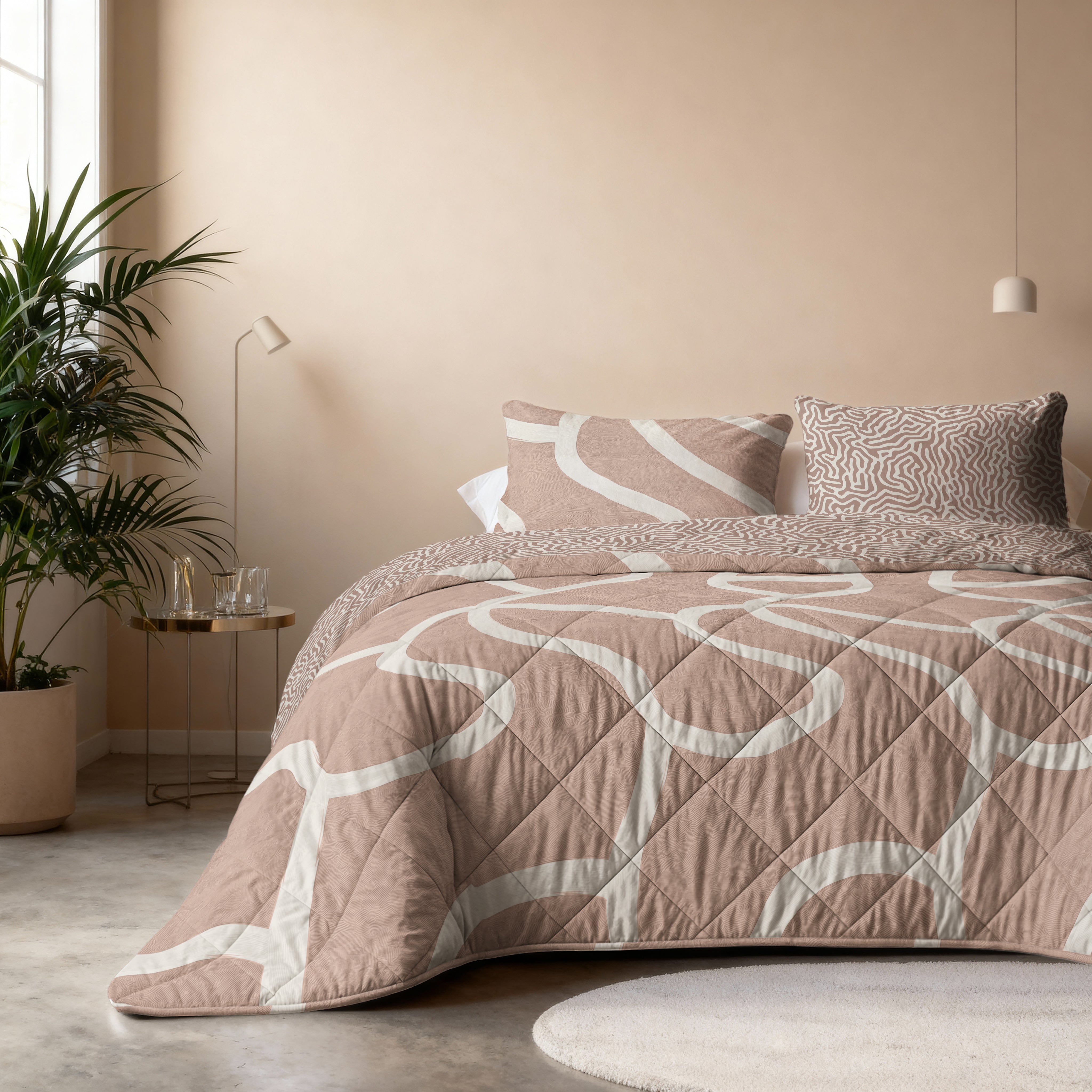 All-in One Lazy Dekbed Shapes Zand - Dekbed met kussenslopen