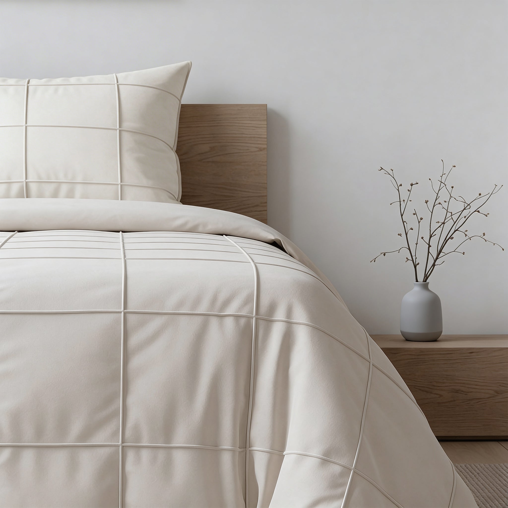 Sleeptime Check Pintuck Dekbedovertrek - Beige - 100% Microvezel