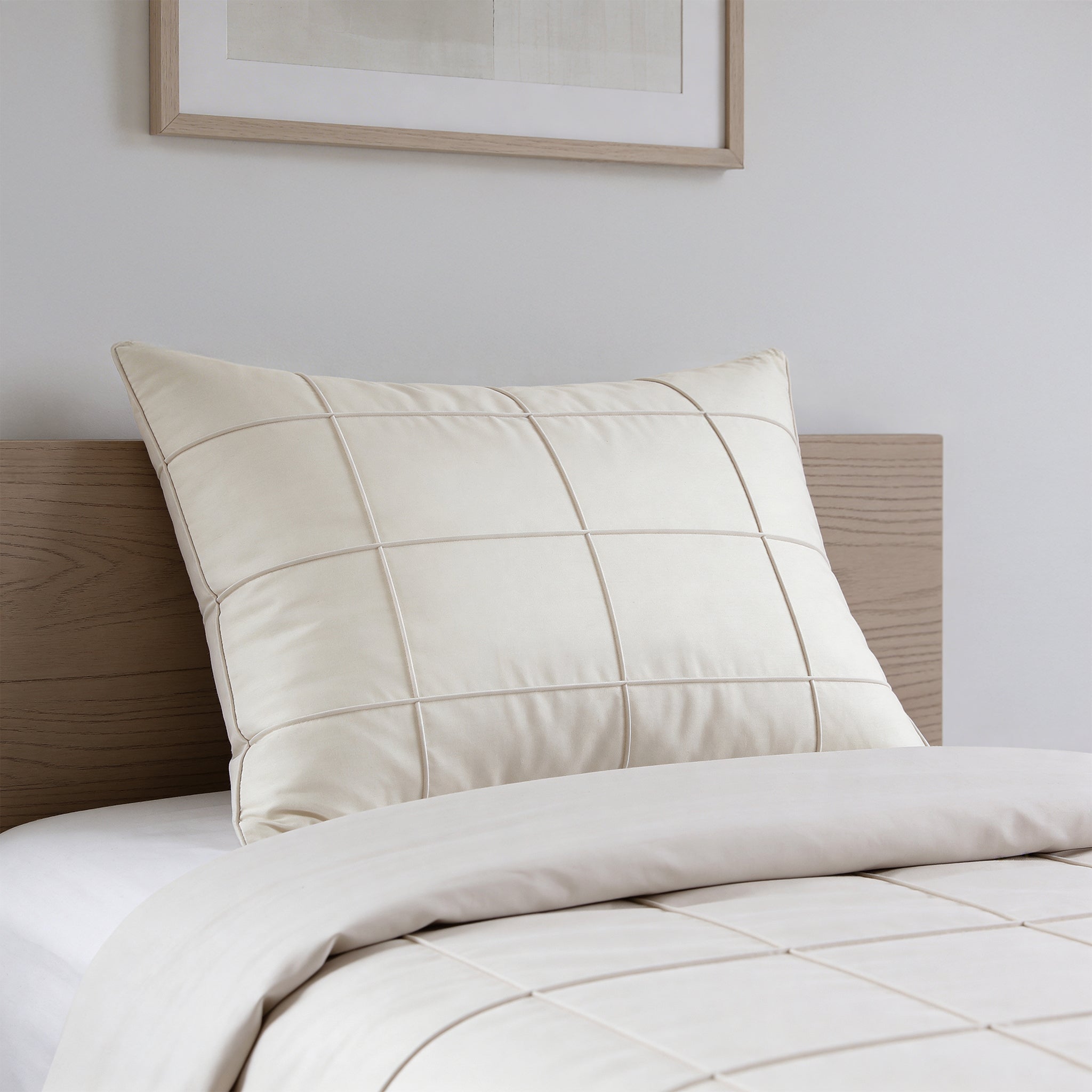 Sleeptime Check Pintuck Dekbedovertrek - Beige - 100% Microvezel