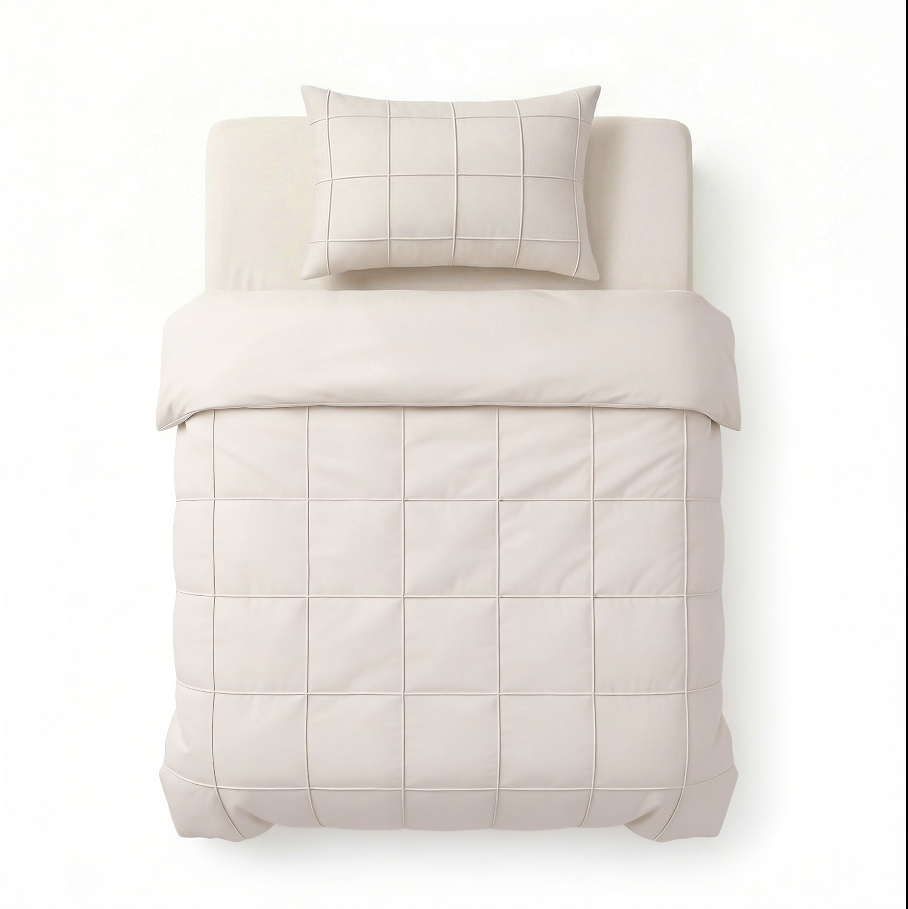 Sleeptime Check Pintuck Dekbedovertrek - Beige - 100% Microvezel
