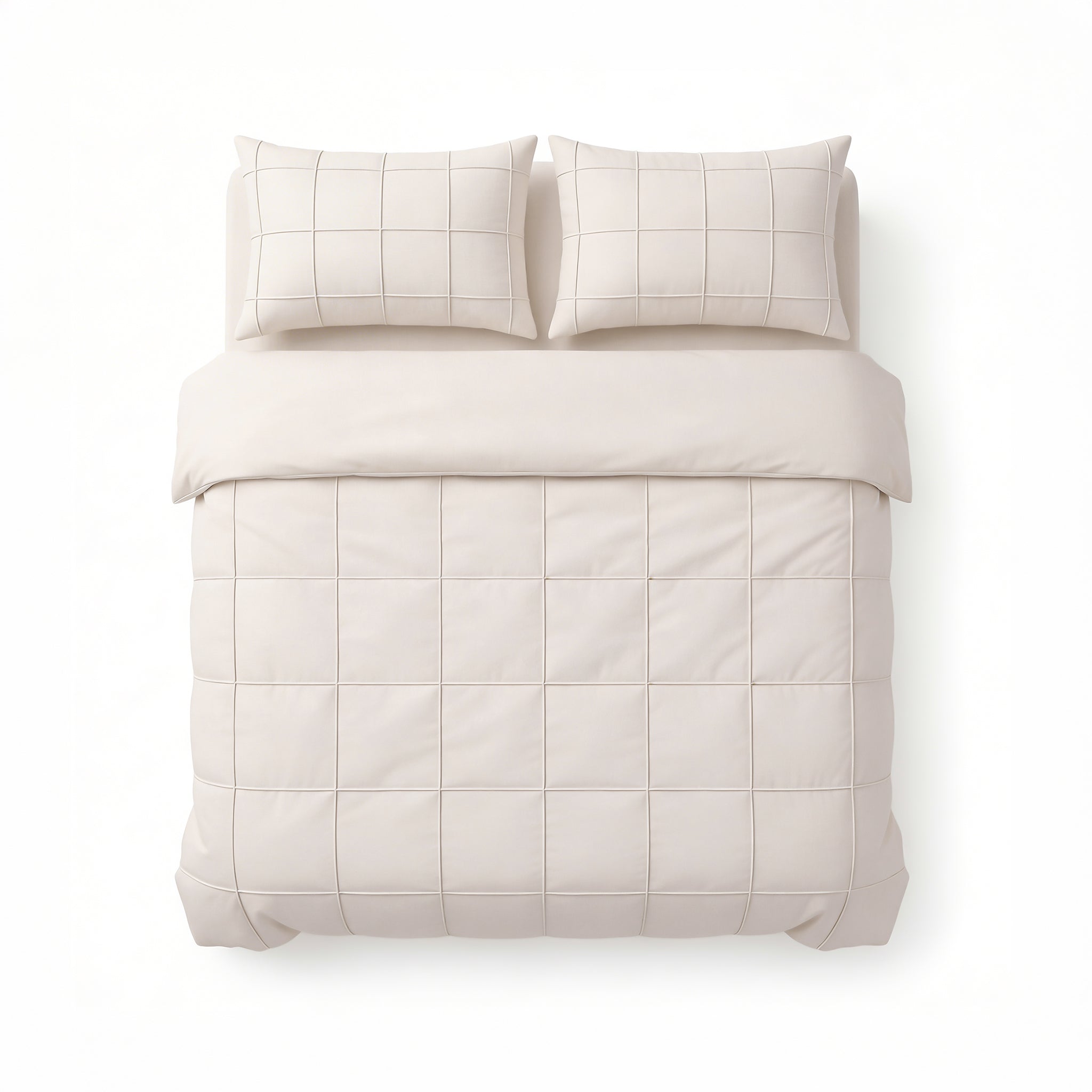 Sleeptime Check Pintuck Dekbedovertrek - Beige - 100% Microvezel