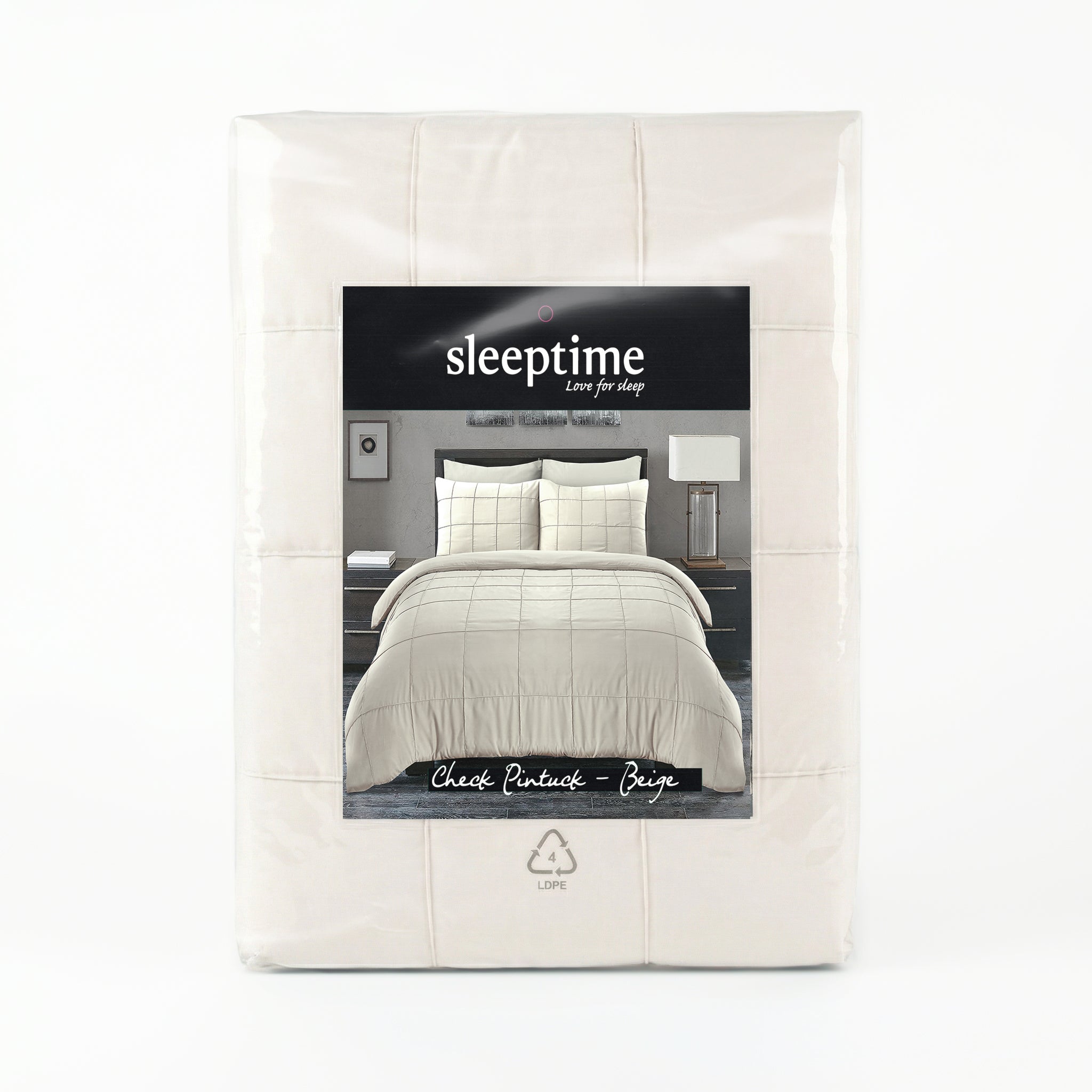 Sleeptime Check Pintuck Dekbedovertrek - Beige - 100% Microvezel