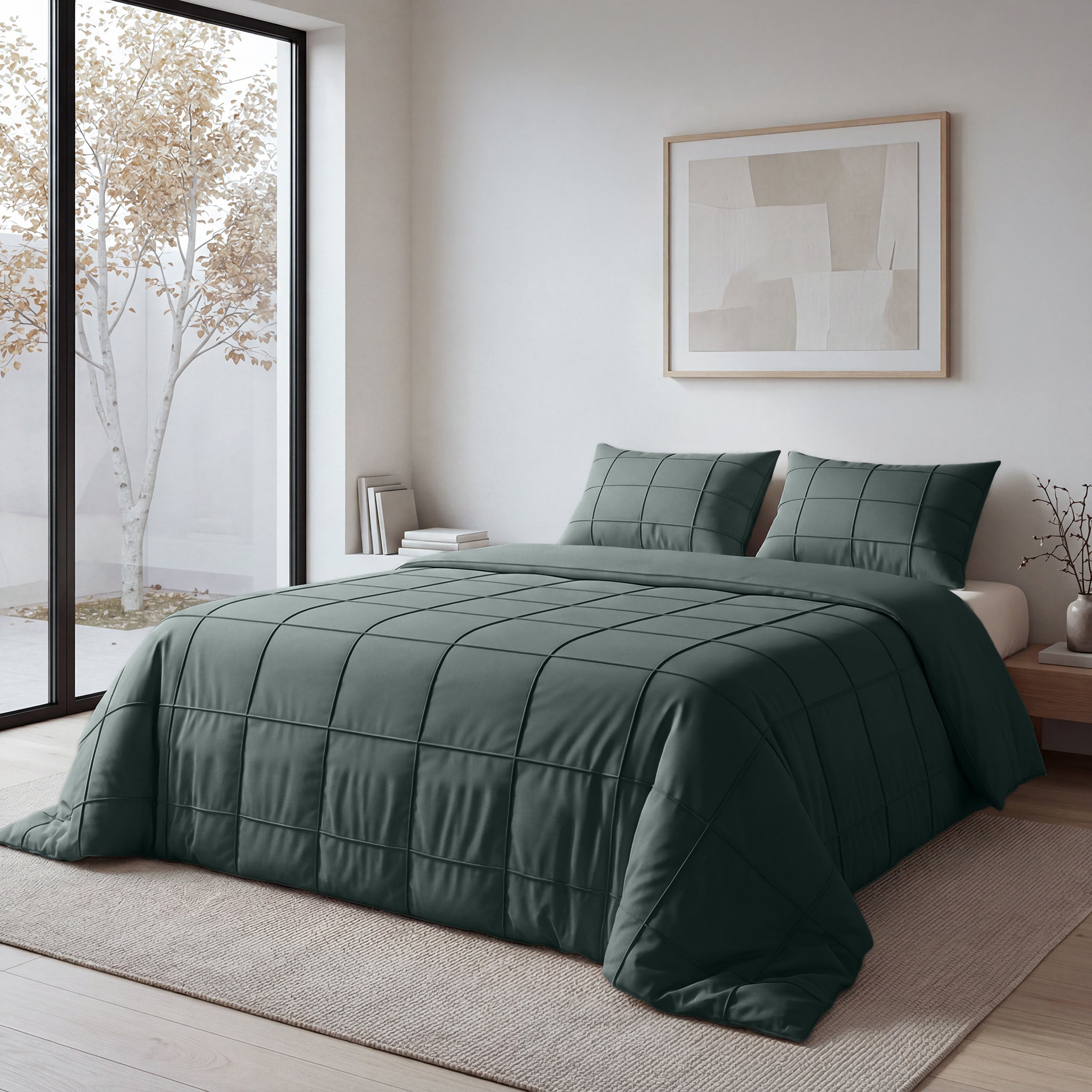 Sleeptime Check Pintuck Dekbedovertrek - Groen - 100% Microvezel