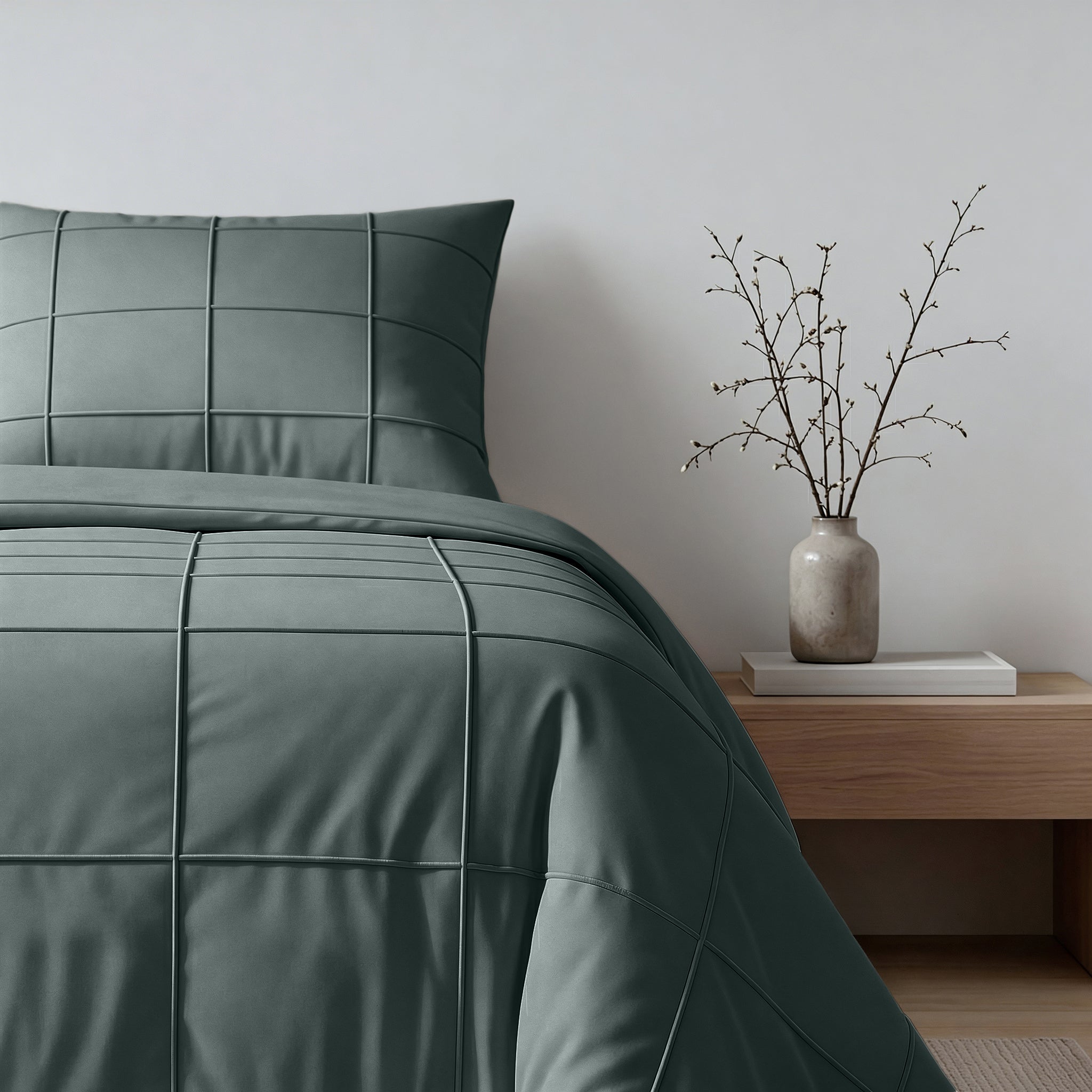 Sleeptime Check Pintuck Dekbedovertrek - Groen - 100% Microvezel