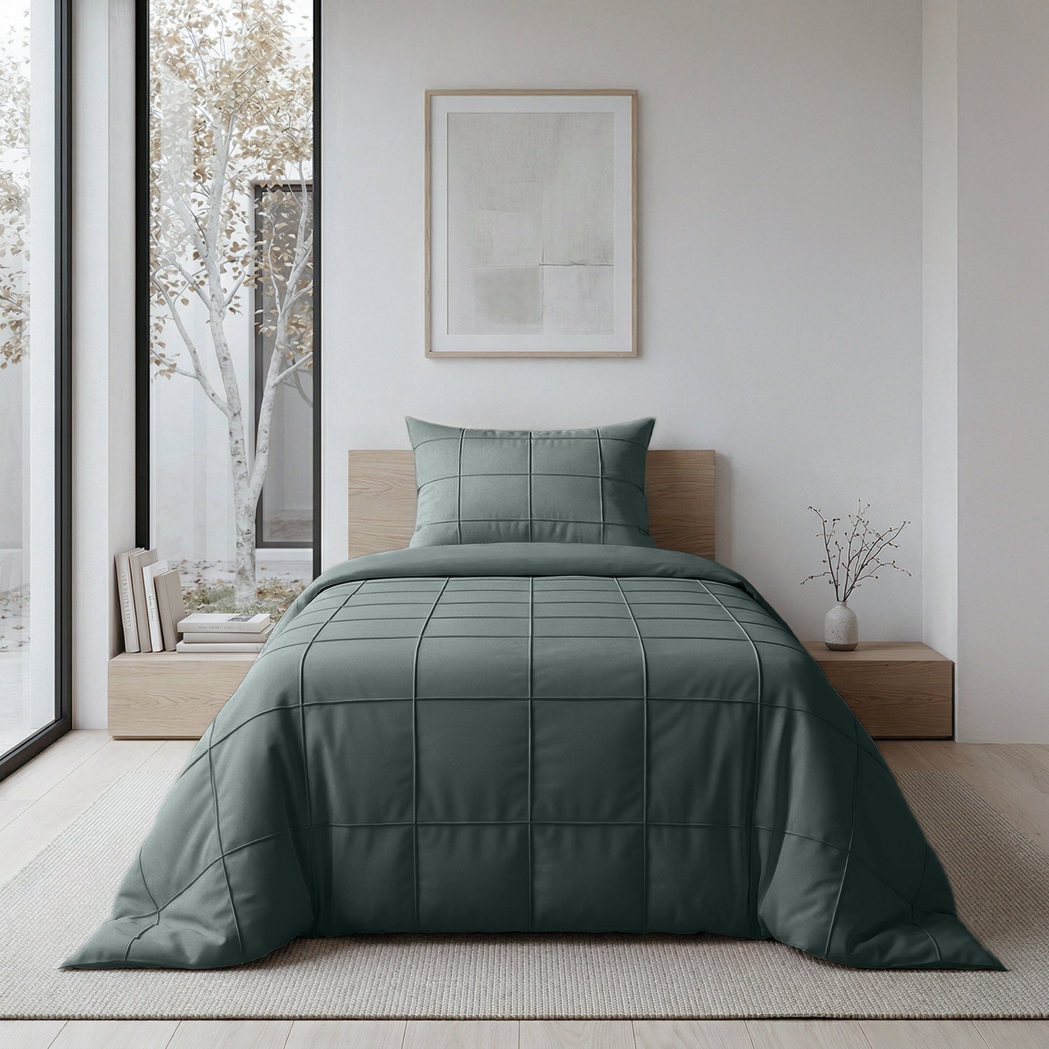 Sleeptime Check Pintuck Dekbedovertrek - Groen - 100% Microvezel