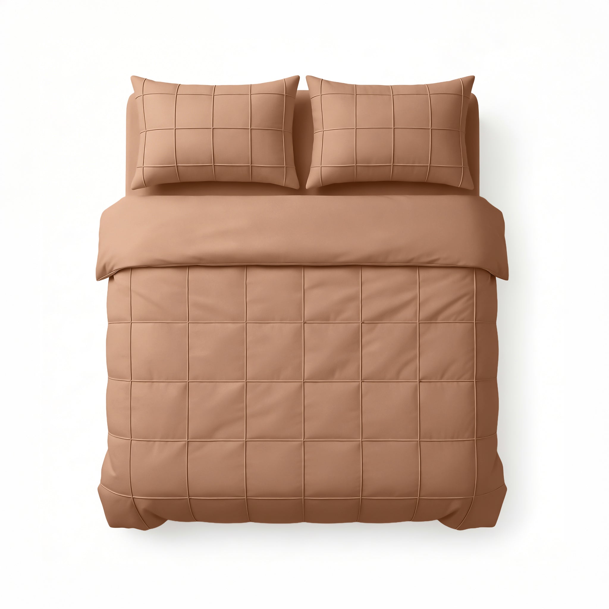 Sleeptime Check Pintuck Dekbedovertrek - Mocha Moose - 100% Microvezel
