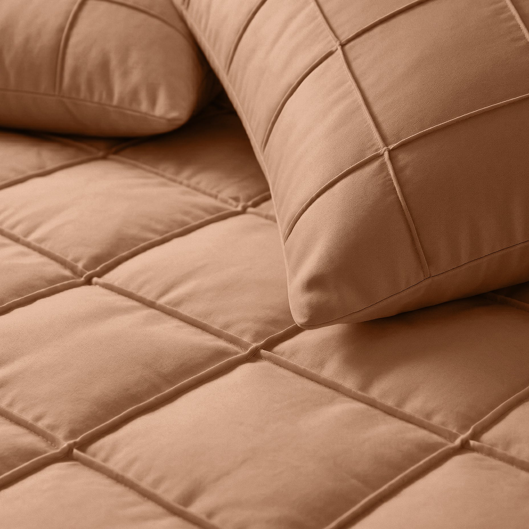 Sleeptime Check Pintuck Dekbedovertrek - Mocha Moose - 100% Microvezel