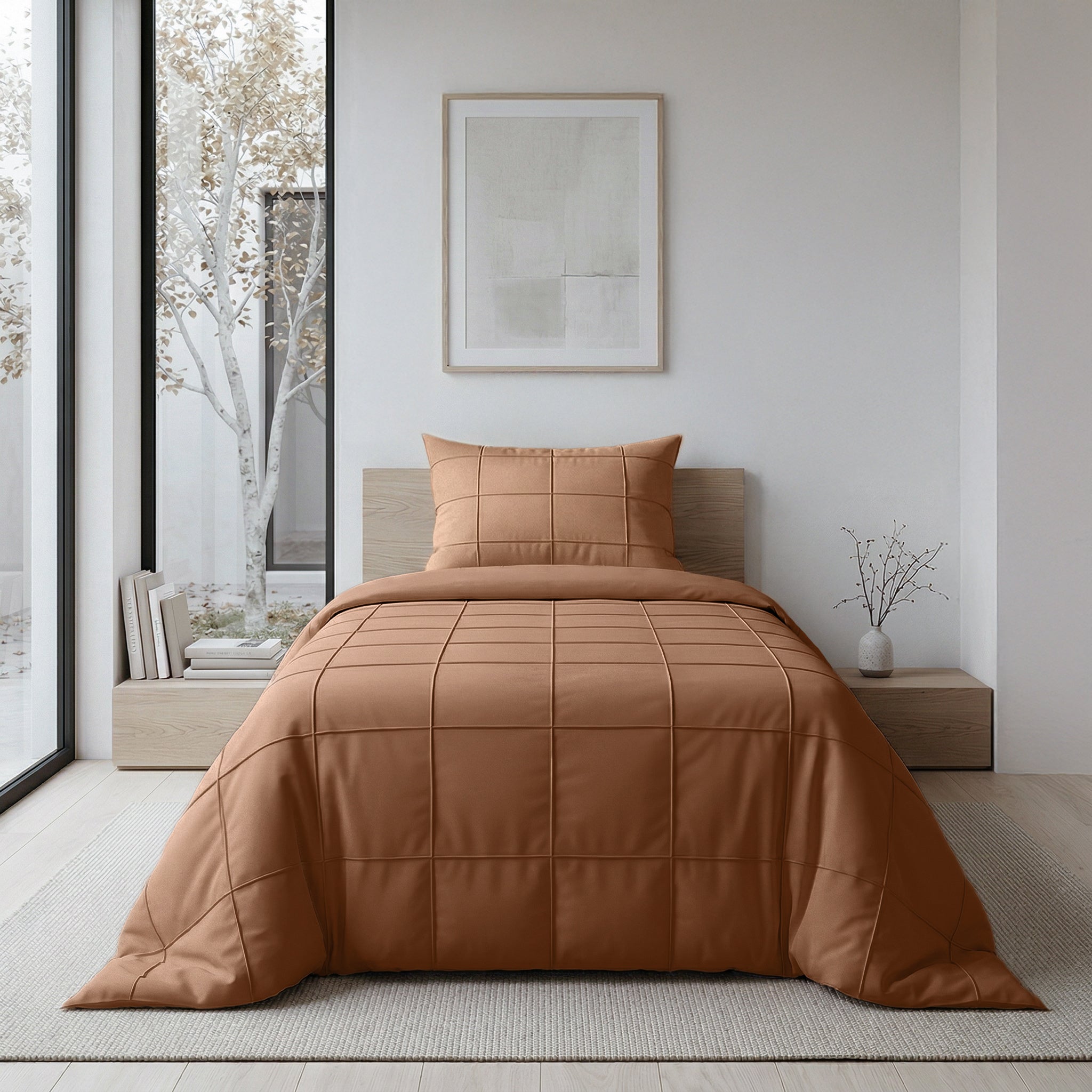 Sleeptime Check Pintuck Dekbedovertrek - Mocha Moose - 100% Microvezel