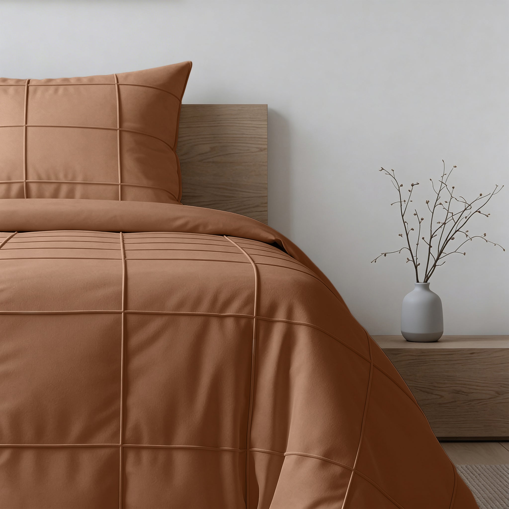 Sleeptime Check Pintuck Dekbedovertrek - Mocha Moose - 100% Microvezel