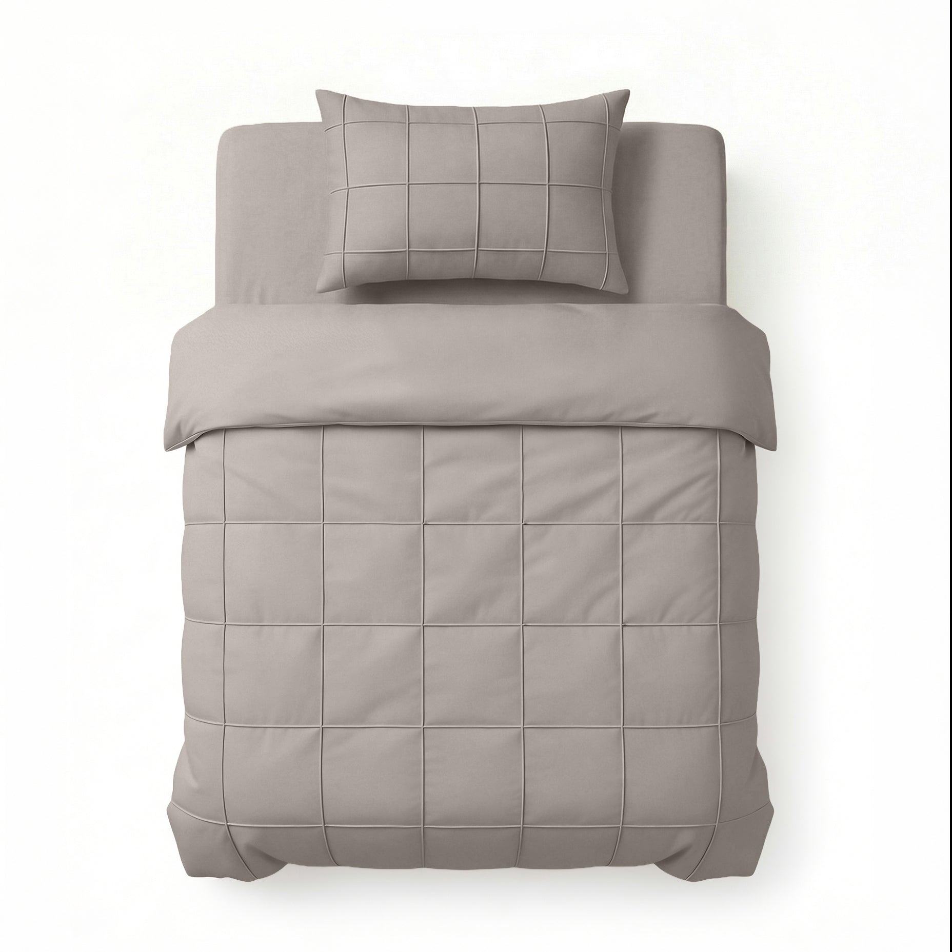 Sleeptime Check Pintuck Dekbedovertrek - Taupe/Grijs - 100% Microvezel