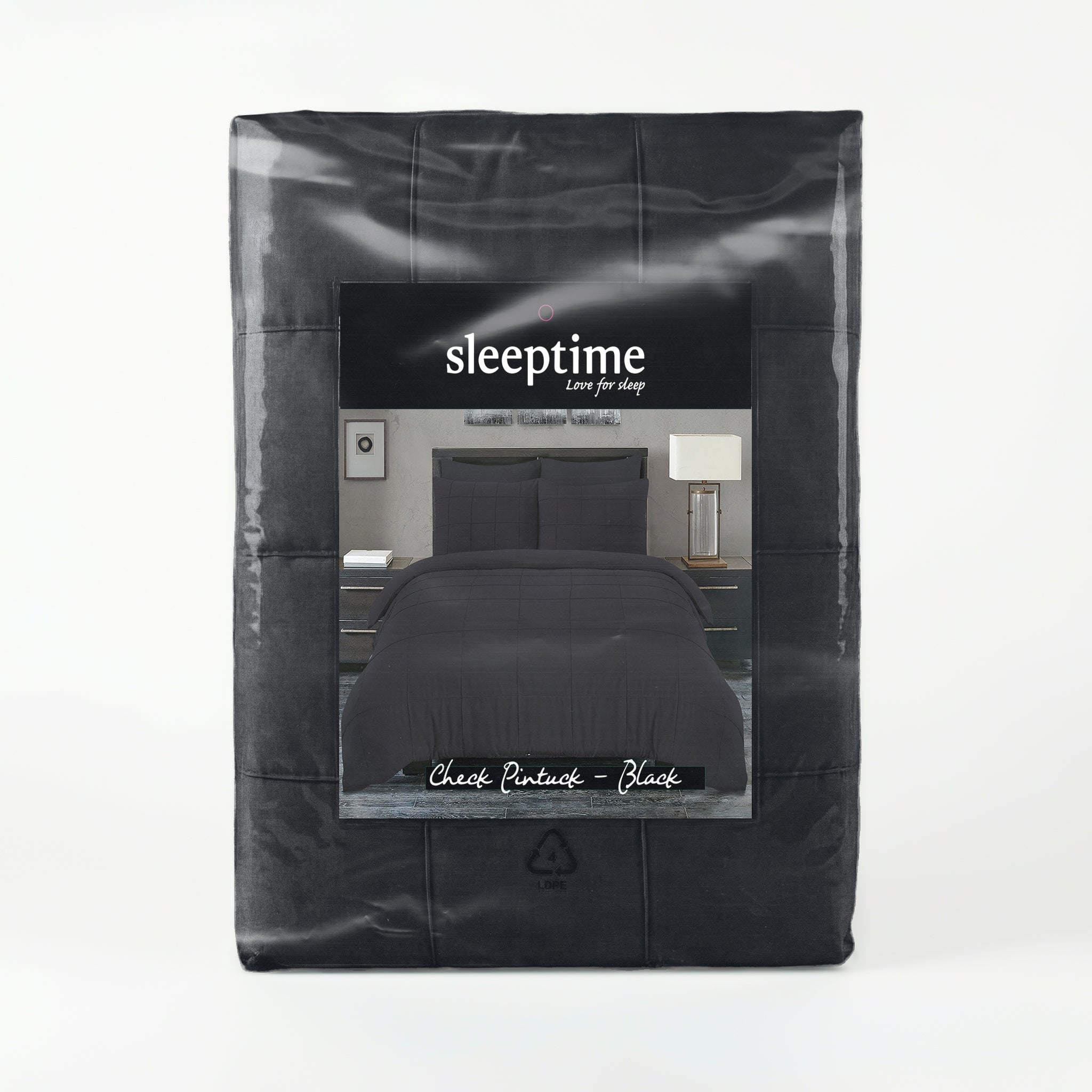 Sleeptime Check Pintuck Dekbedovertrek - Zwart - 100% Microvezel